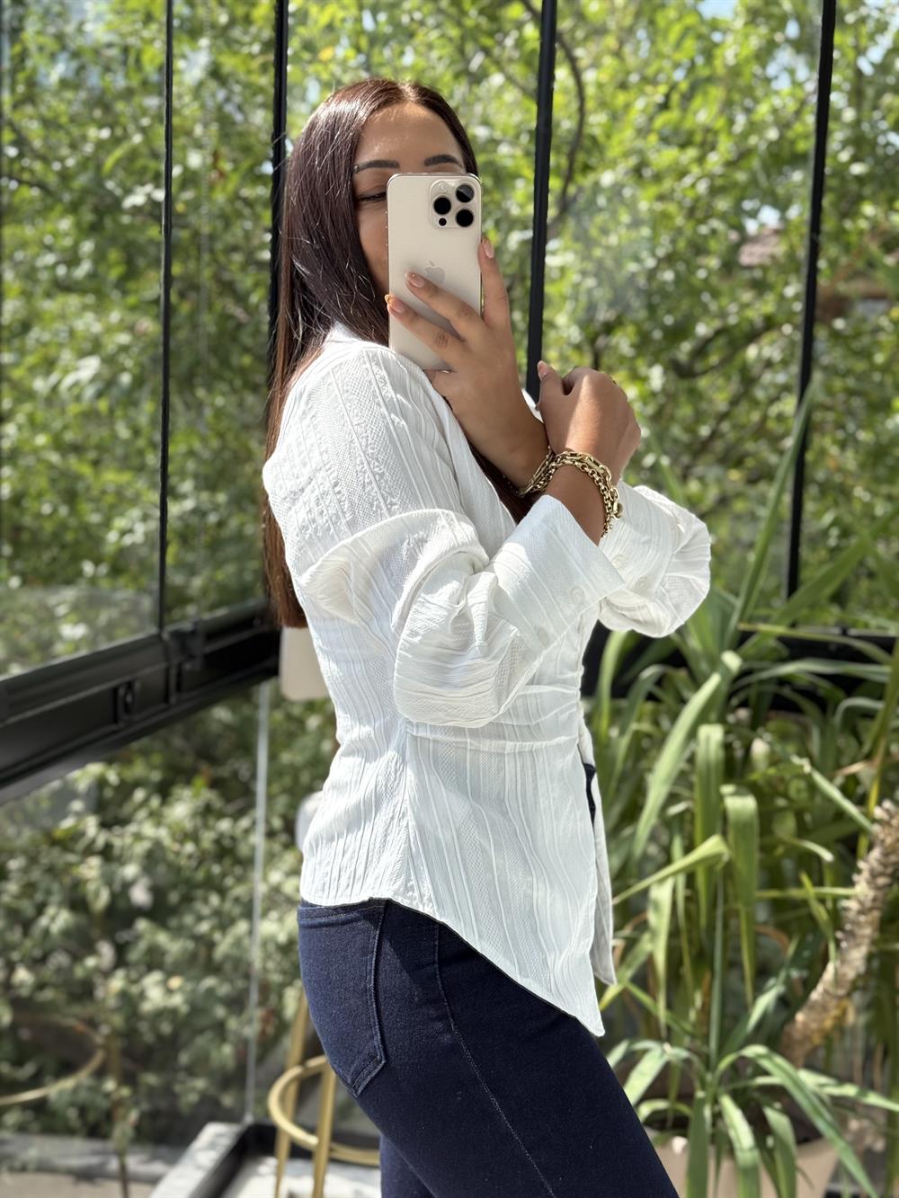 Gipeli Slim Gömlek Ekru