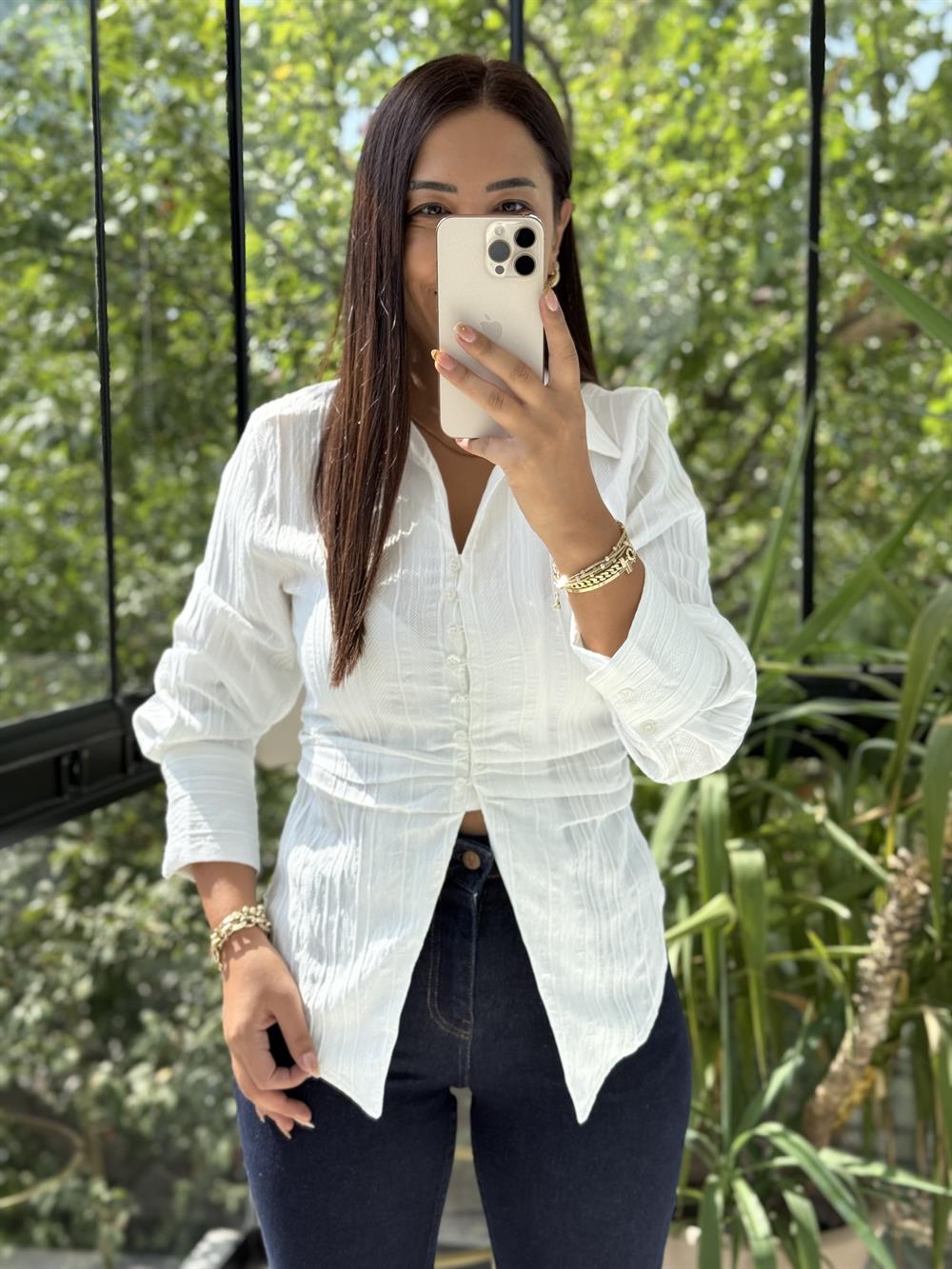 Gipeli Slim Gömlek Ekru