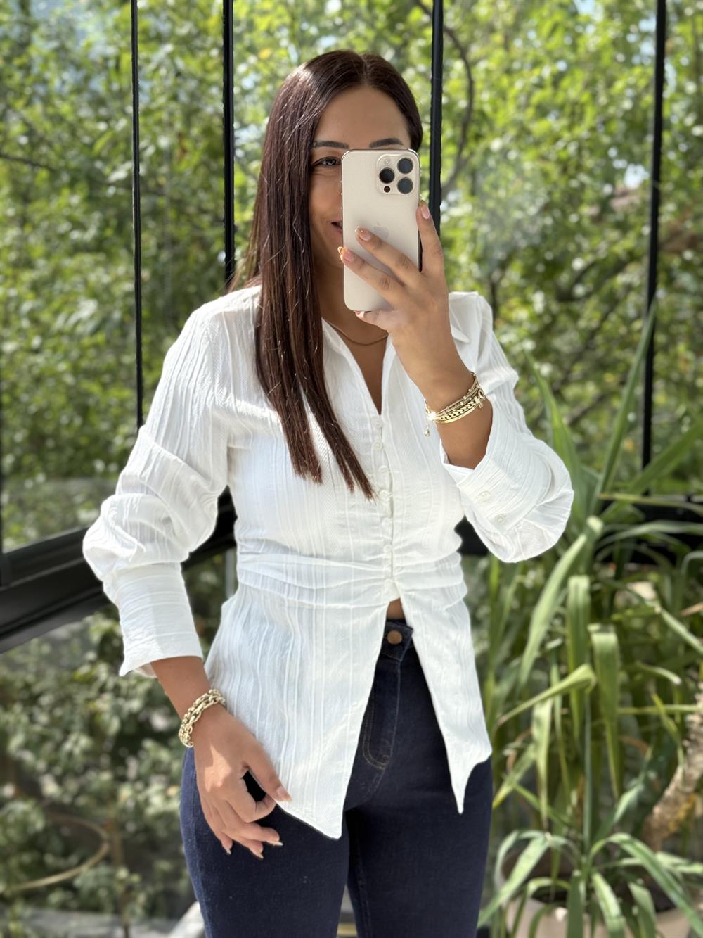 Gipeli Slim Gömlek Ekru