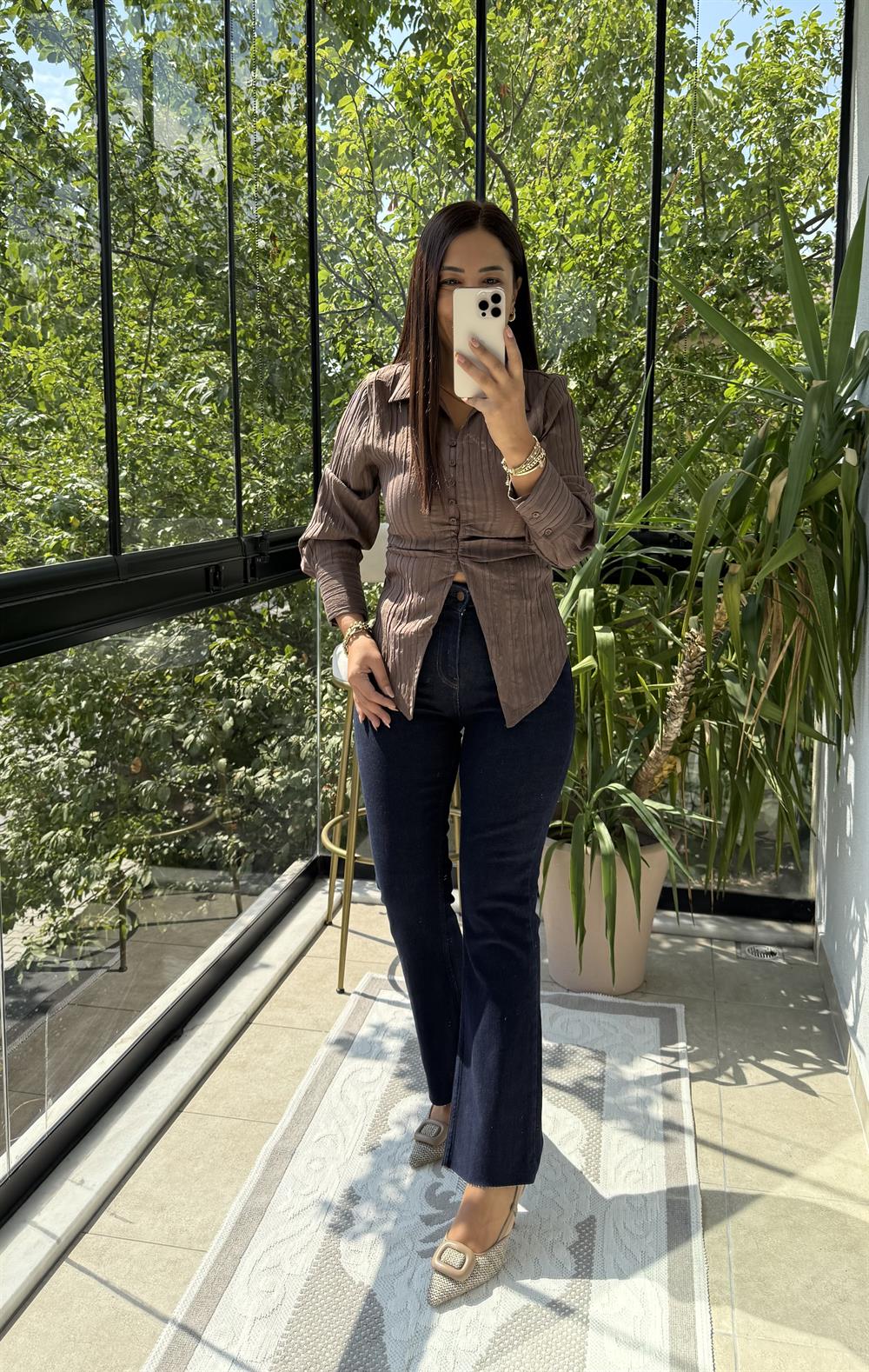 Gipeli Slim Gömlek Kahve