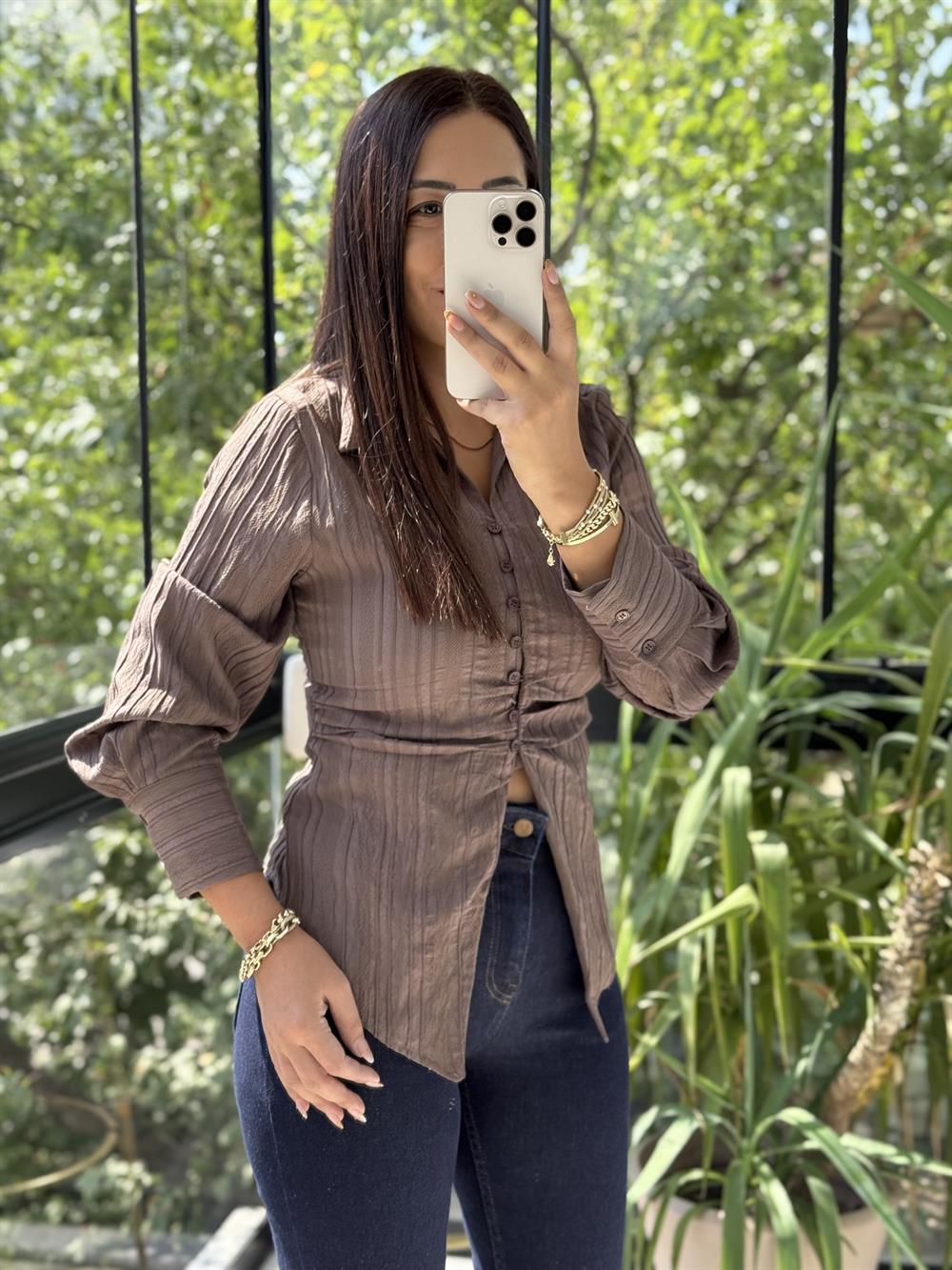 Gipeli Slim Gömlek Kahve