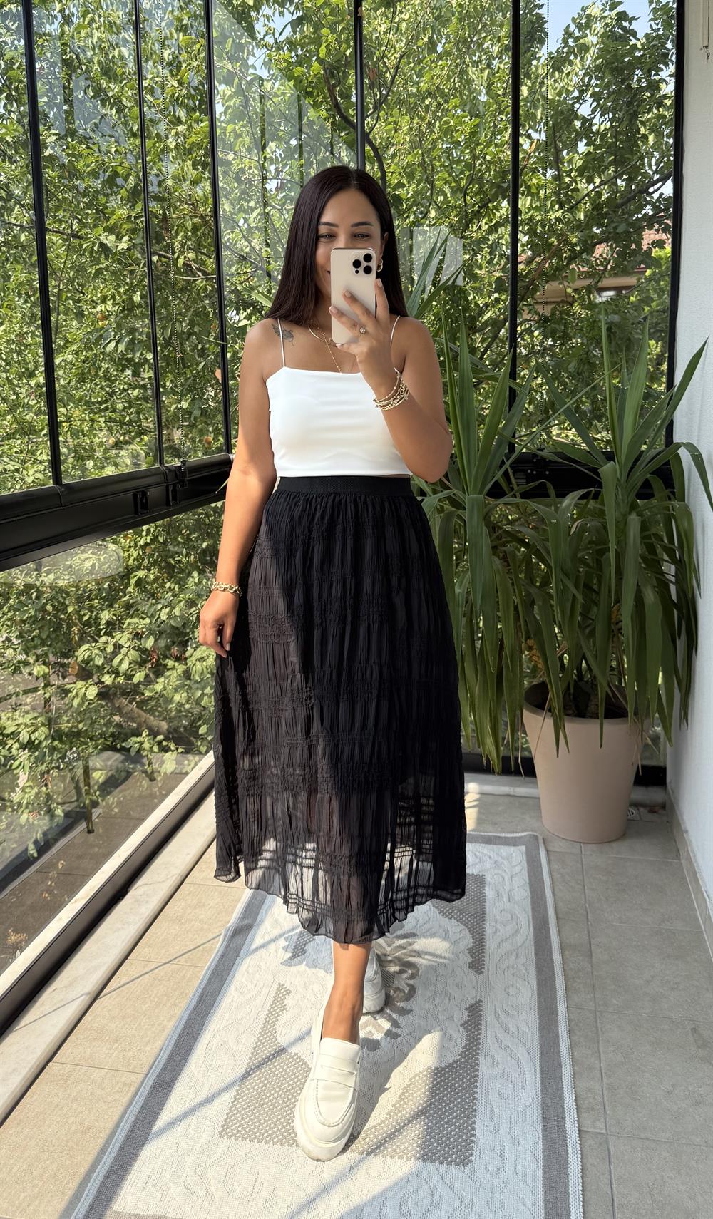 Gofre Maxi Etek Siyah