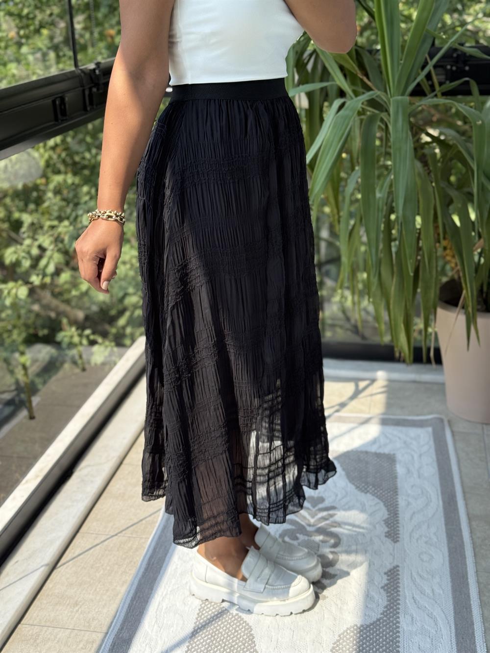 Gofre Maxi Etek Siyah