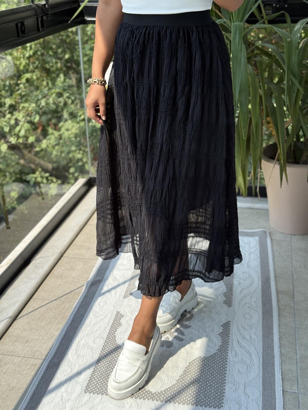 Gofre Maxi Etek Siyah