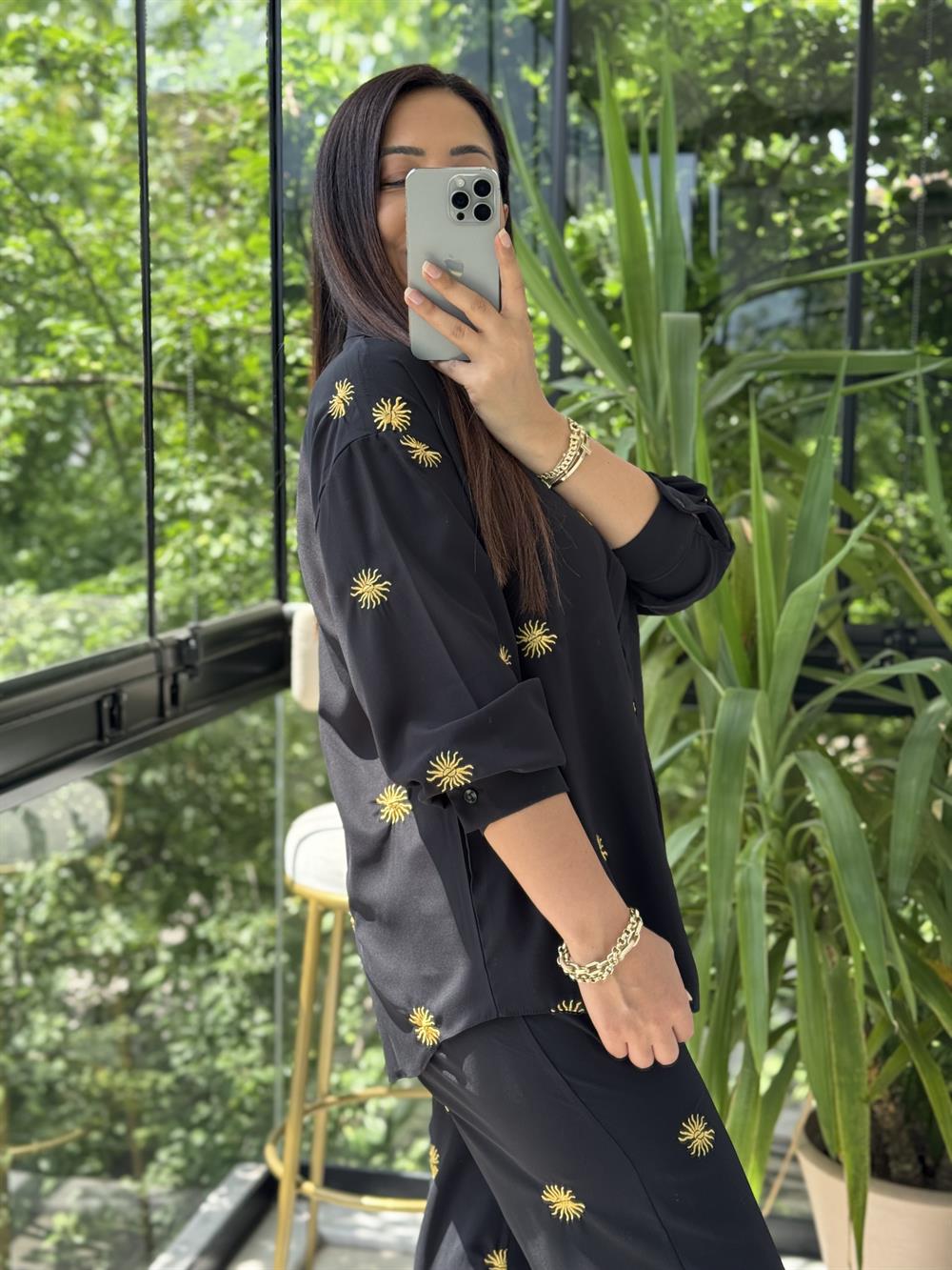 Gökyüzü Nakışlı Takım Siyah