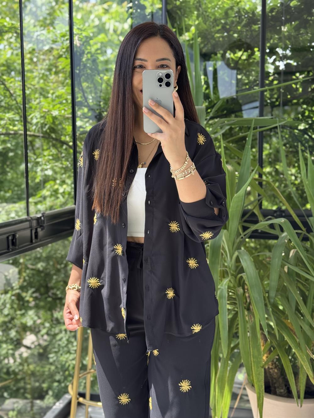 Gökyüzü Nakışlı Takım Siyah