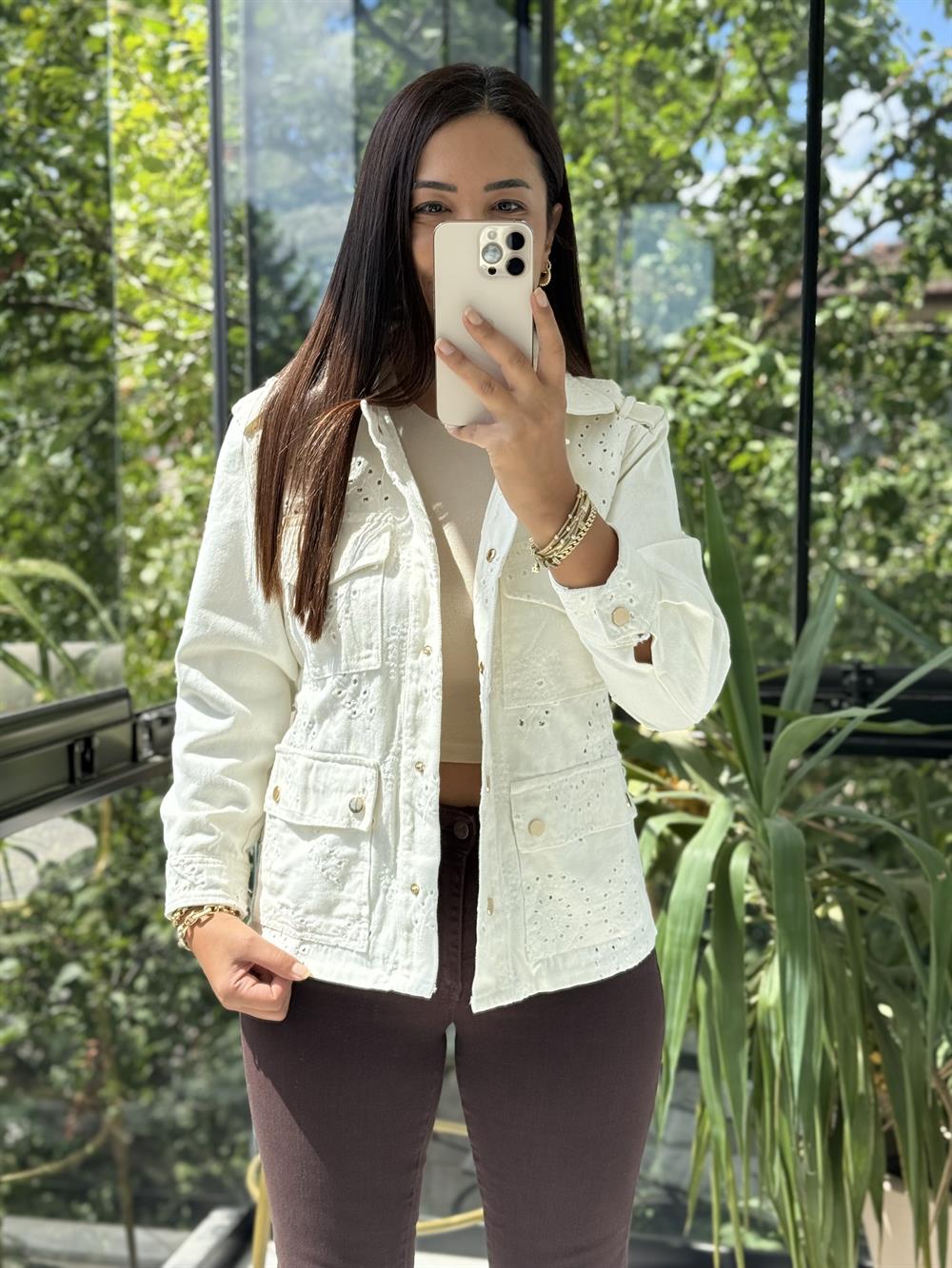 Gold Çıtçıtlı Fisto Ceket Ekru