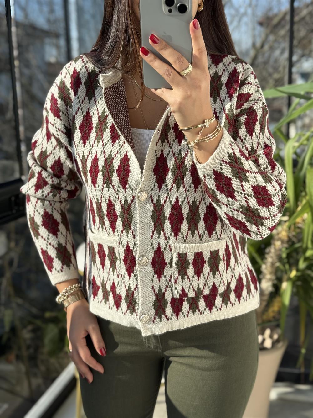 Gold Düğme Massi Hırka Ekru