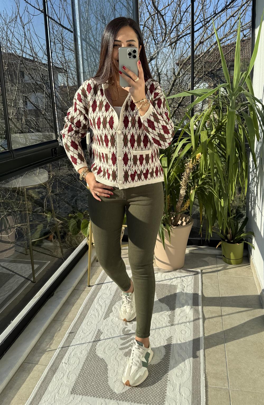 Gold Düğme Massi Hırka Ekru