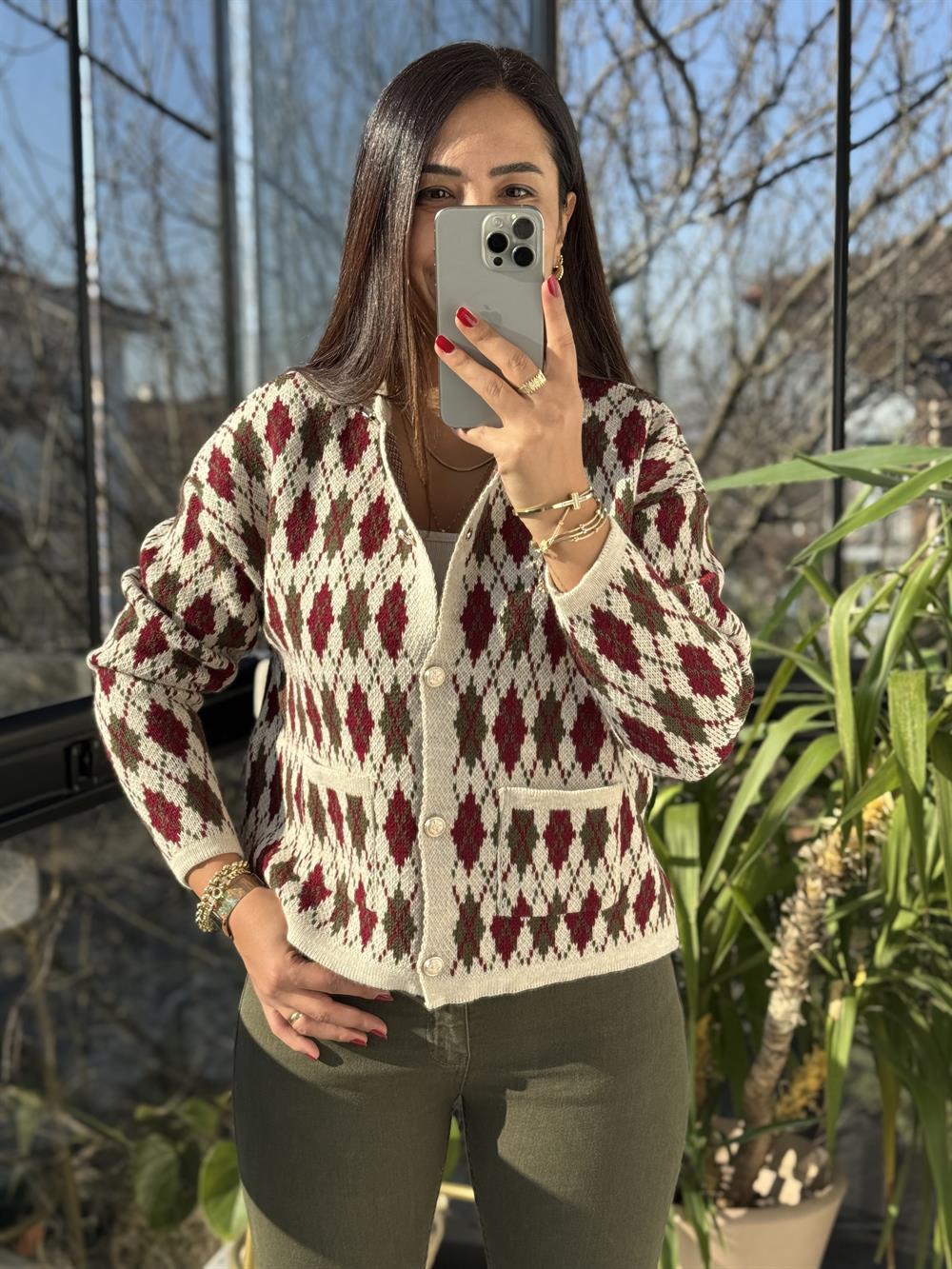 Gold Düğme Massi Hırka Ekru