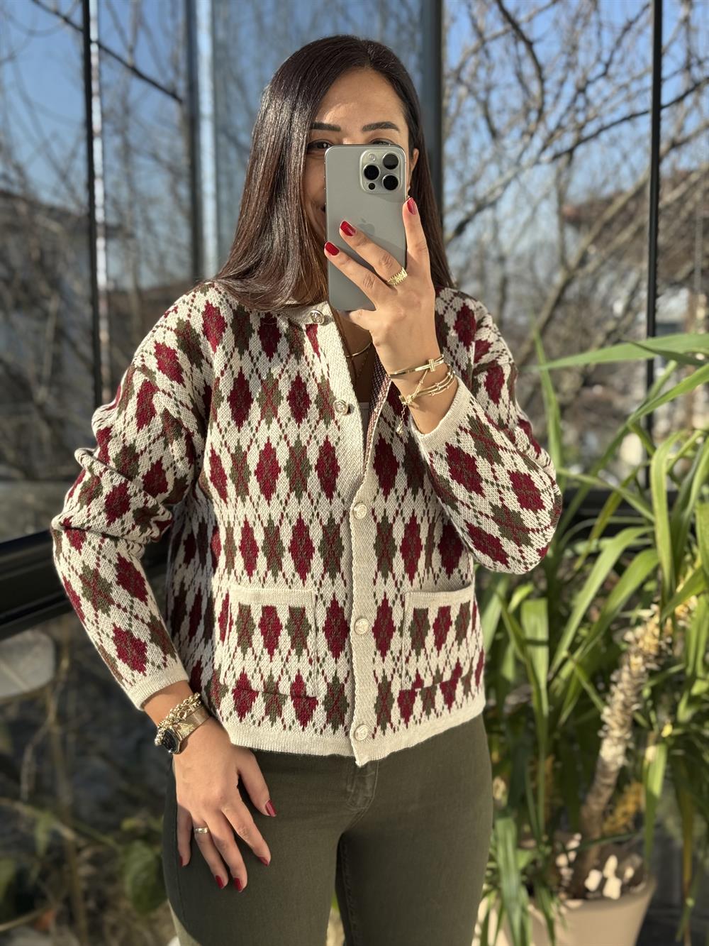 Gold Düğme Massi Hırka Ekru