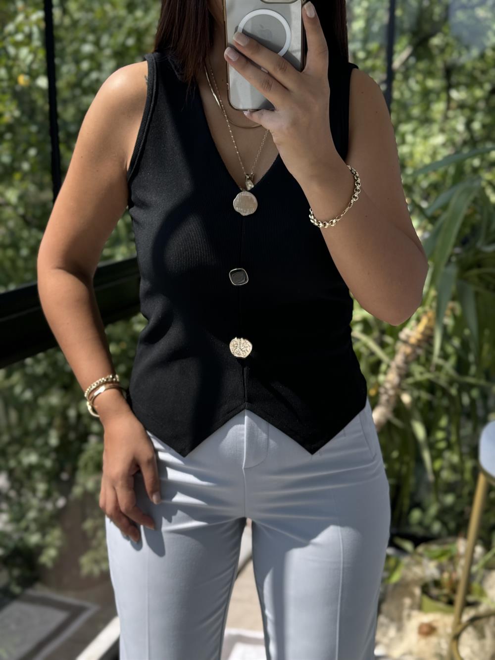 Gold Düğmeli Yelek Siyah