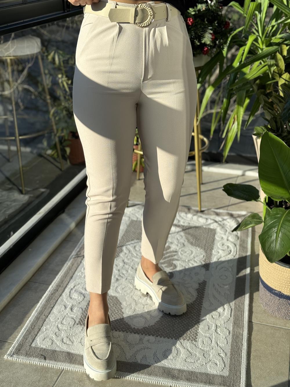 Duble Paça Pantolon Taş