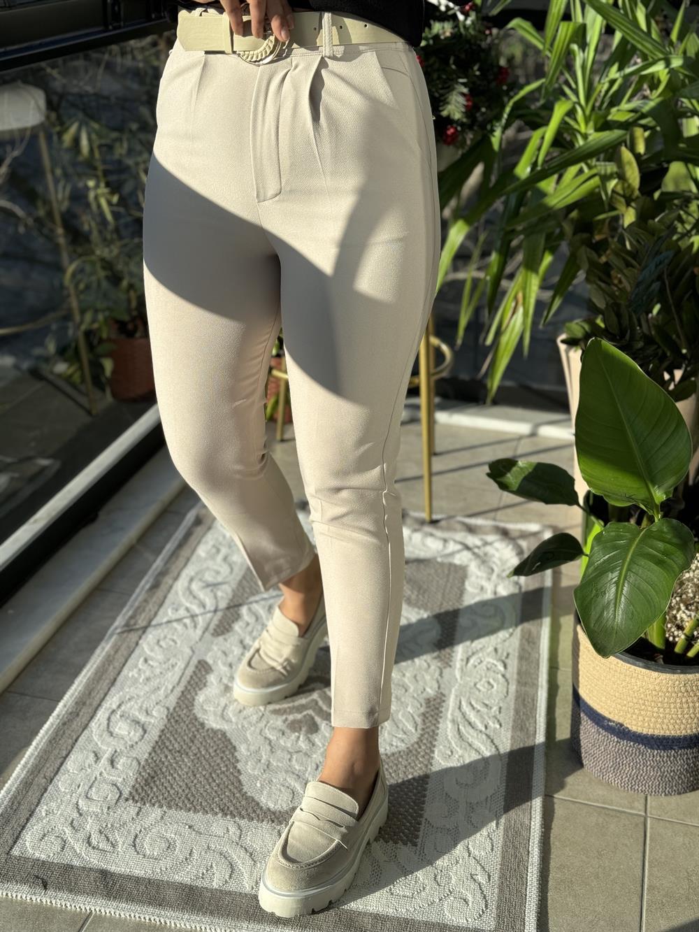 Duble Paça Pantolon Taş