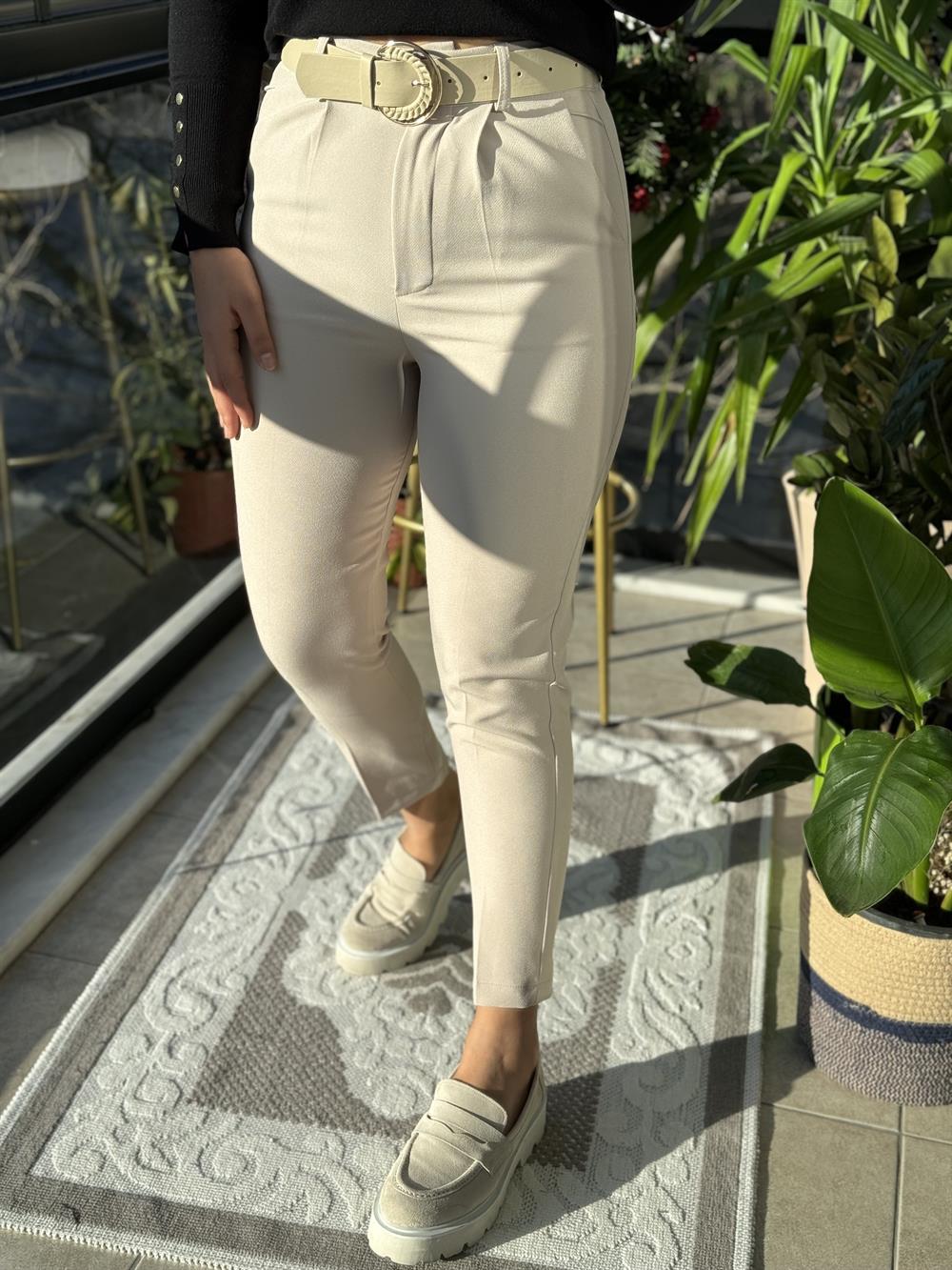 Duble Paça Pantolon Taş