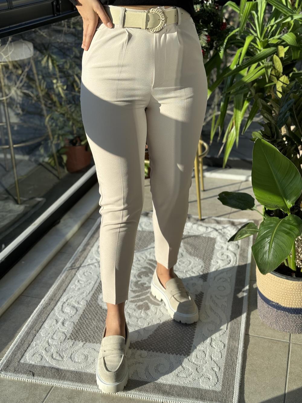 Duble Paça Pantolon Taş