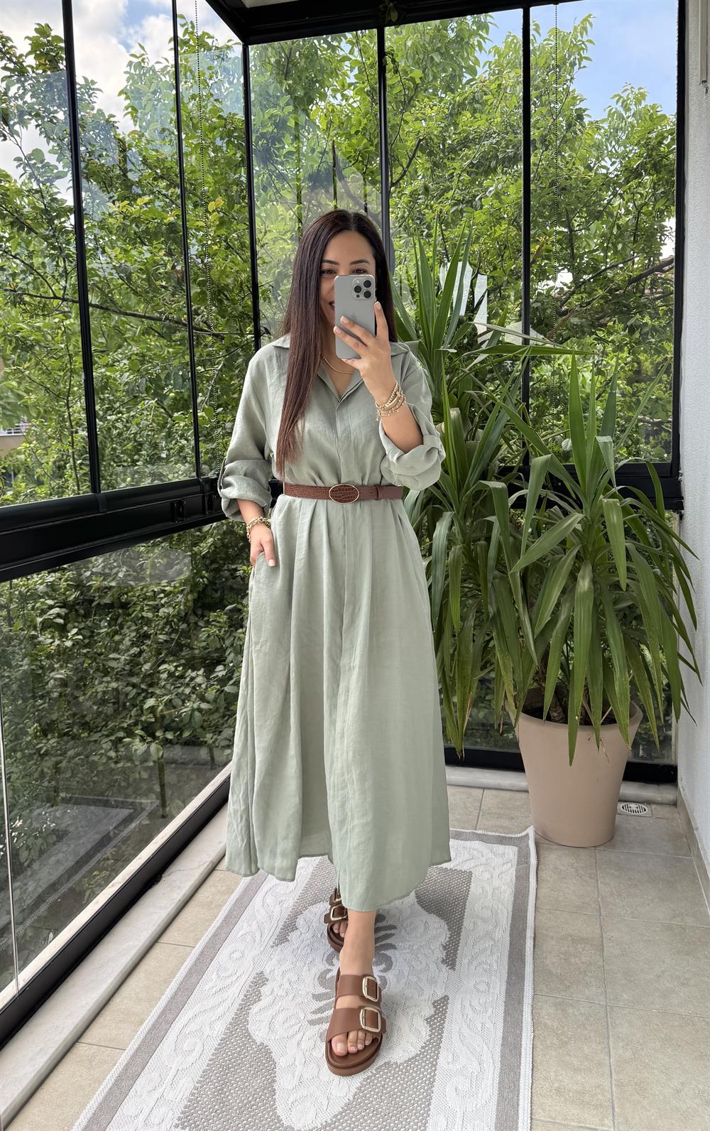 Gömlek Elbise Çağla Yeşili