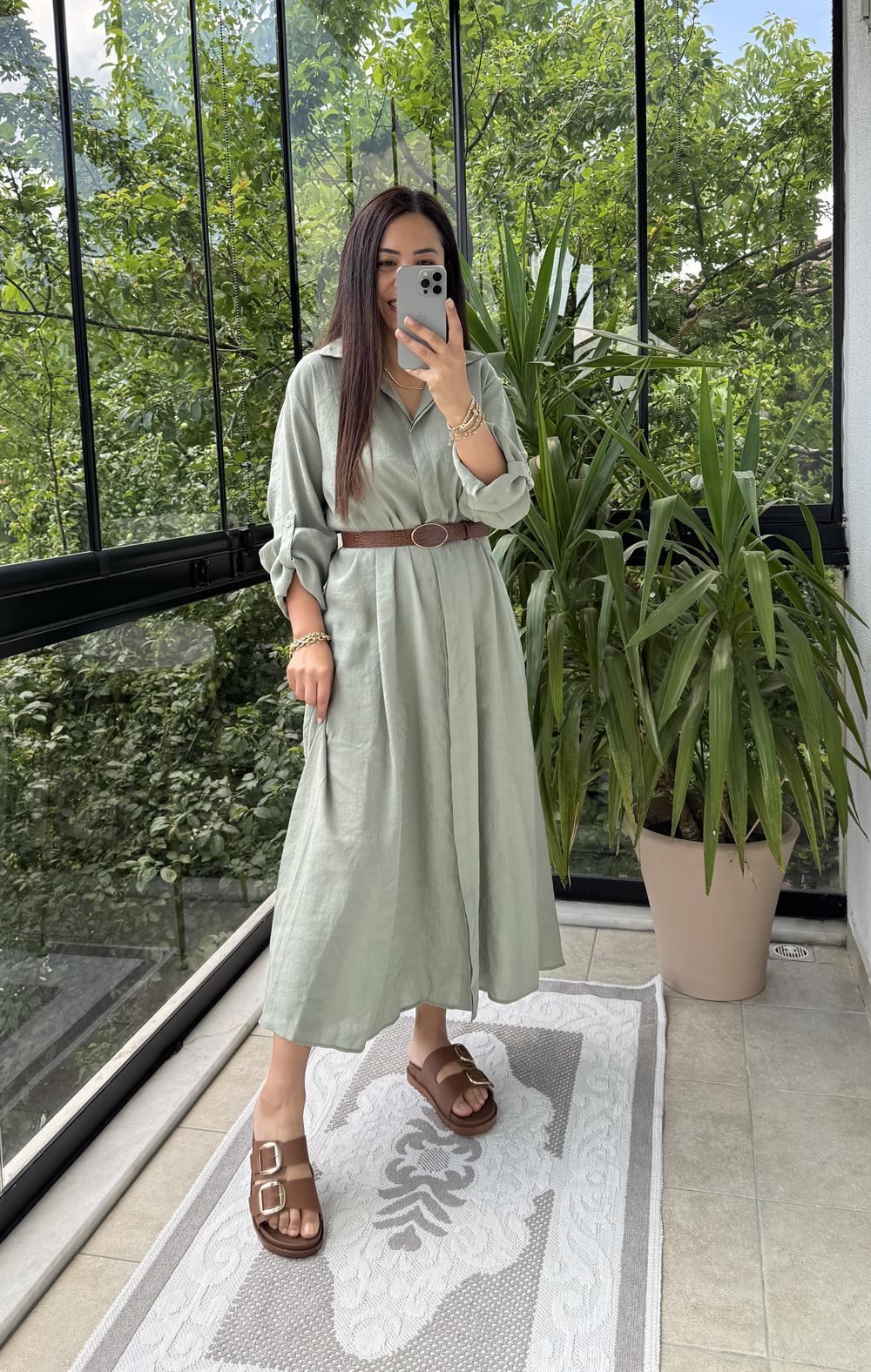 Gömlek Elbise Çağla Yeşili