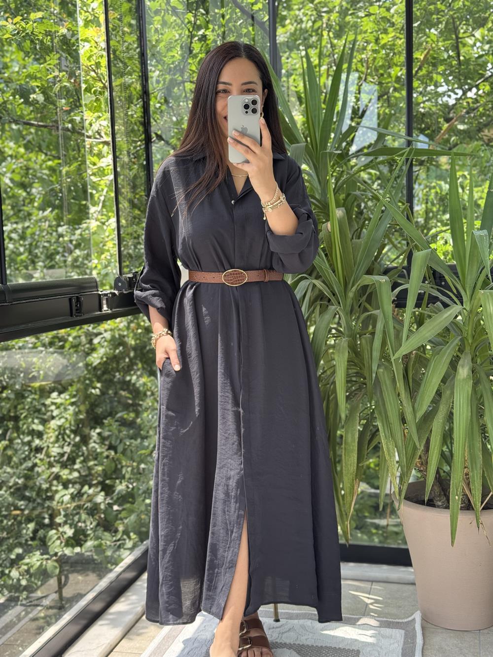 Gömlek Elbise Siyah