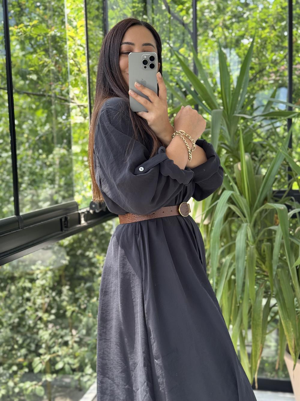 Gömlek Elbise Siyah