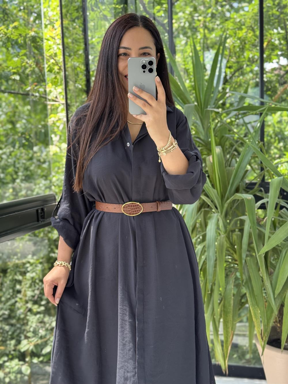 Gömlek Elbise Siyah