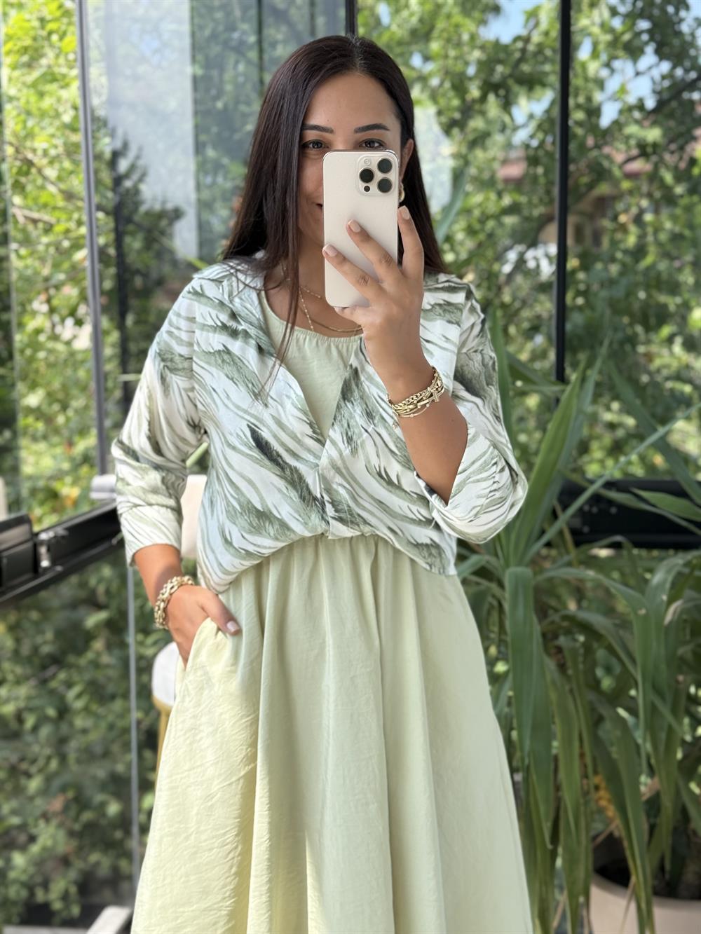Gömlekli Elbise Haki Yeşili