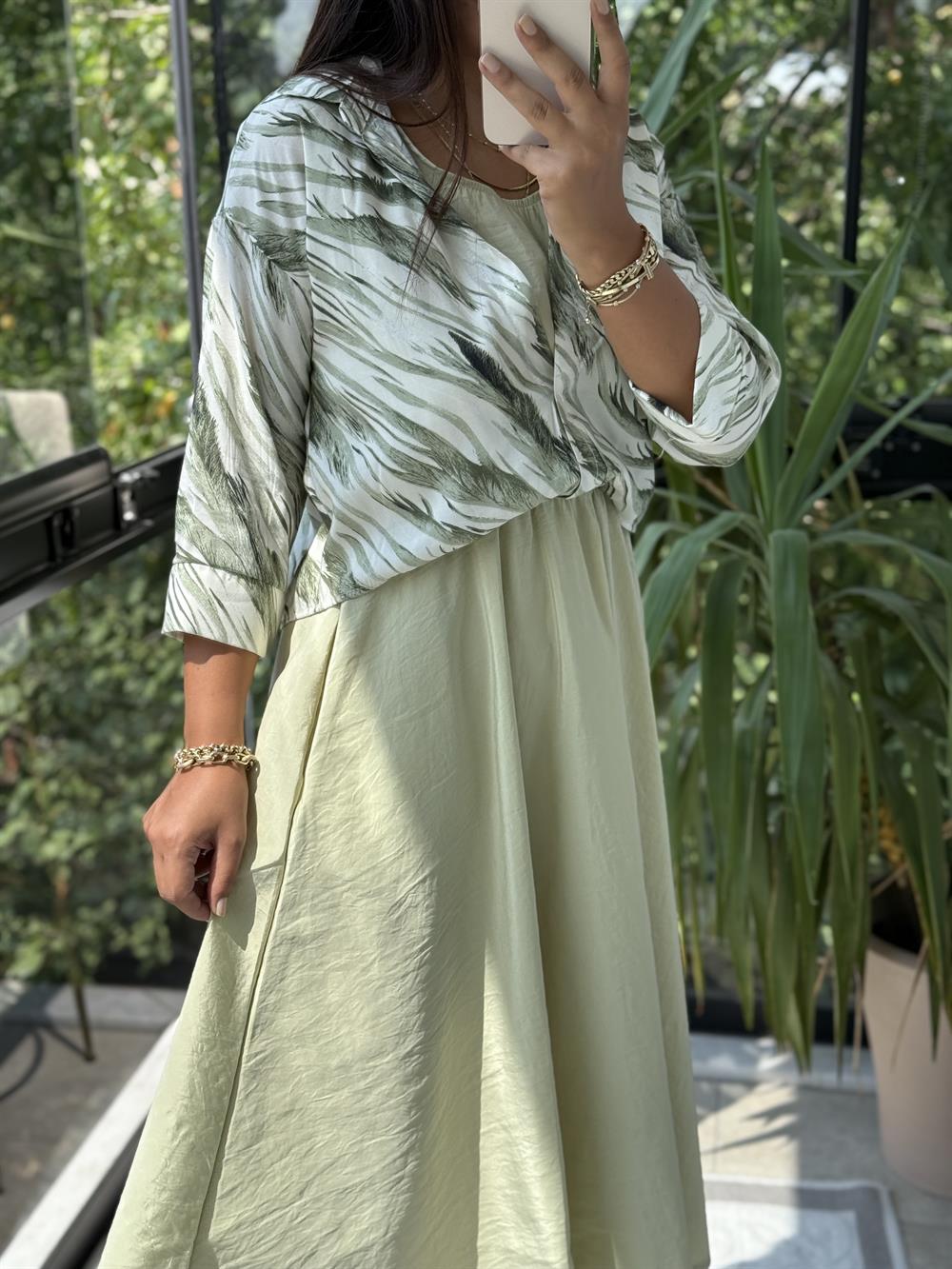 Gömlekli Elbise Haki Yeşili