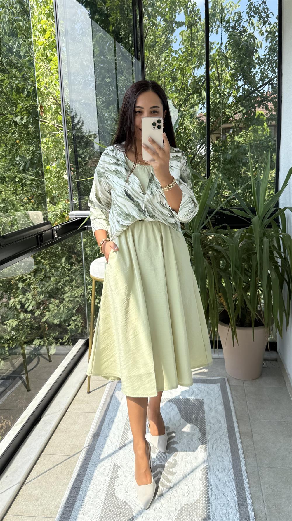 Gömlekli Elbise Haki Yeşili