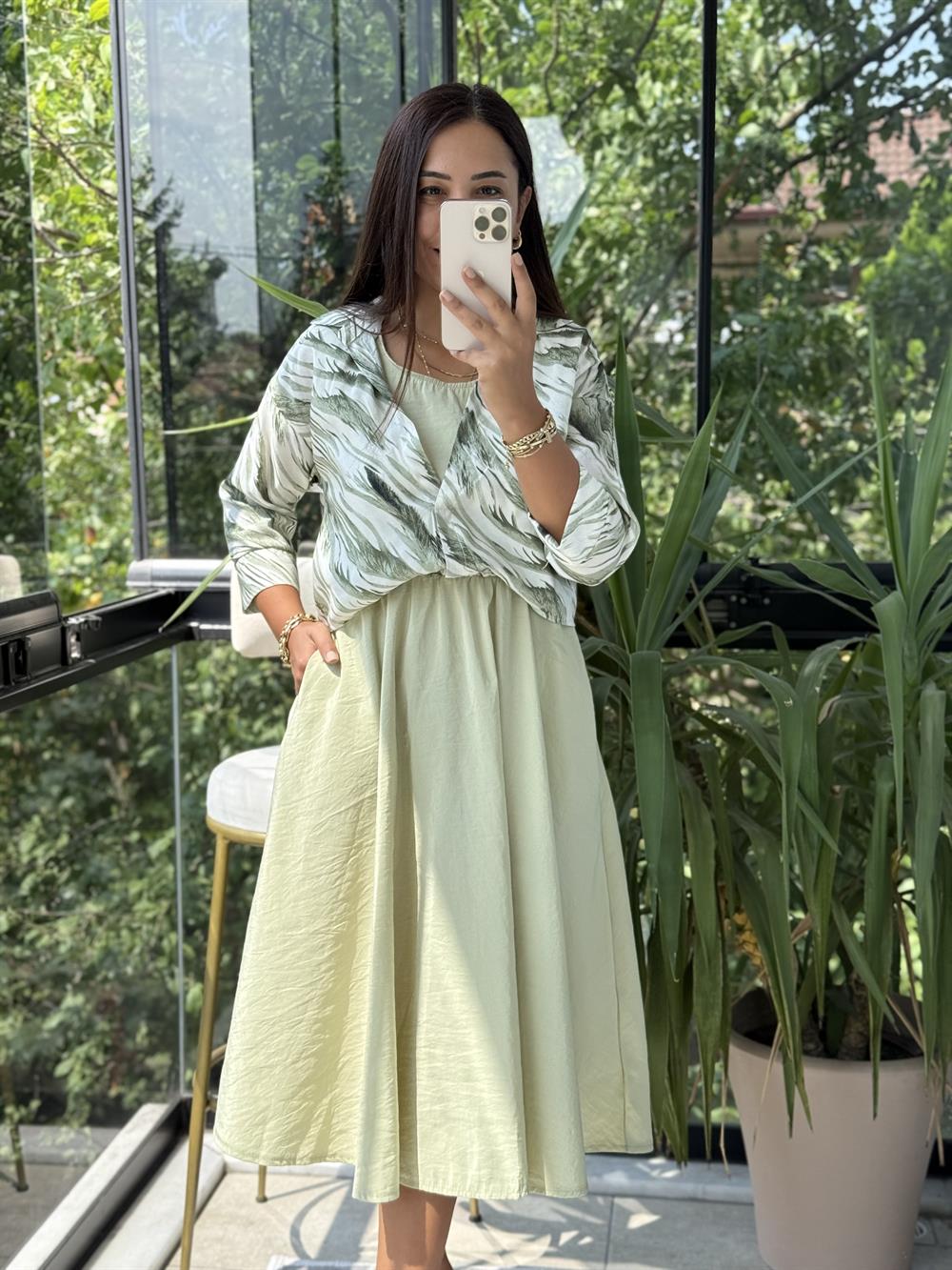 Gömlekli Elbise Haki Yeşili