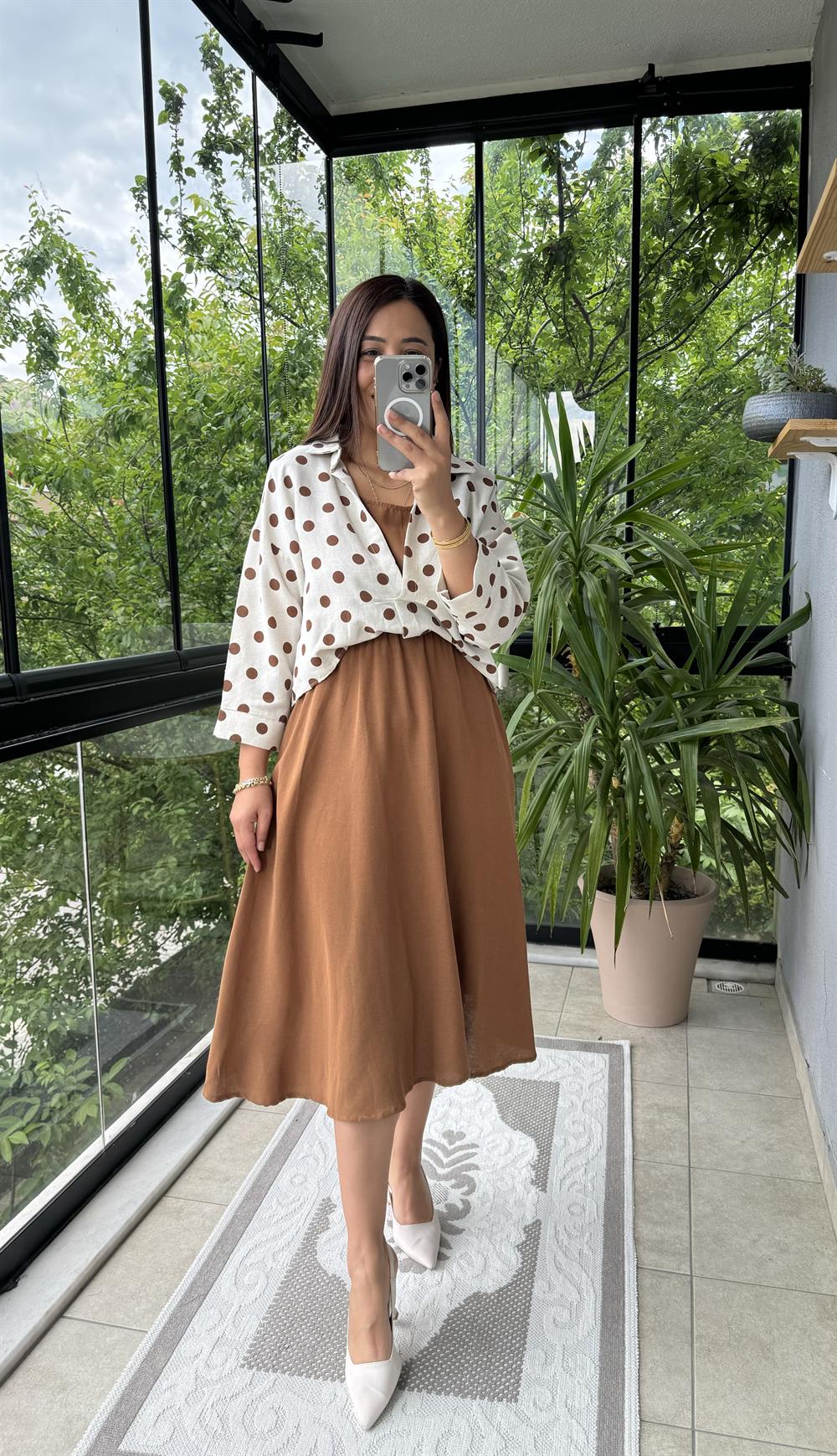 Gömlekli Elbise Kahve