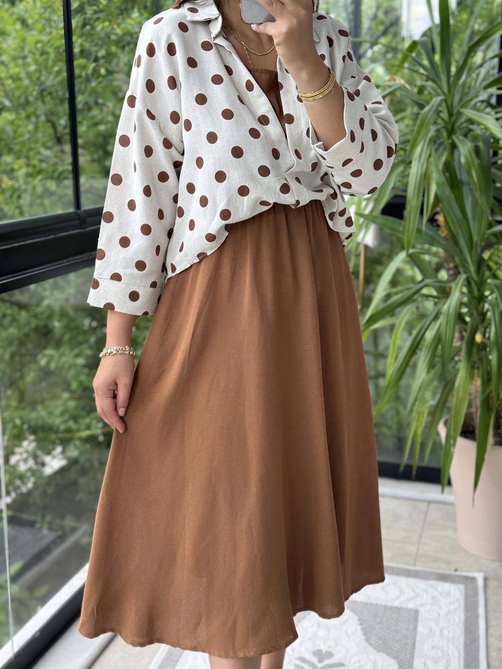 Gömlekli Elbise Kahve