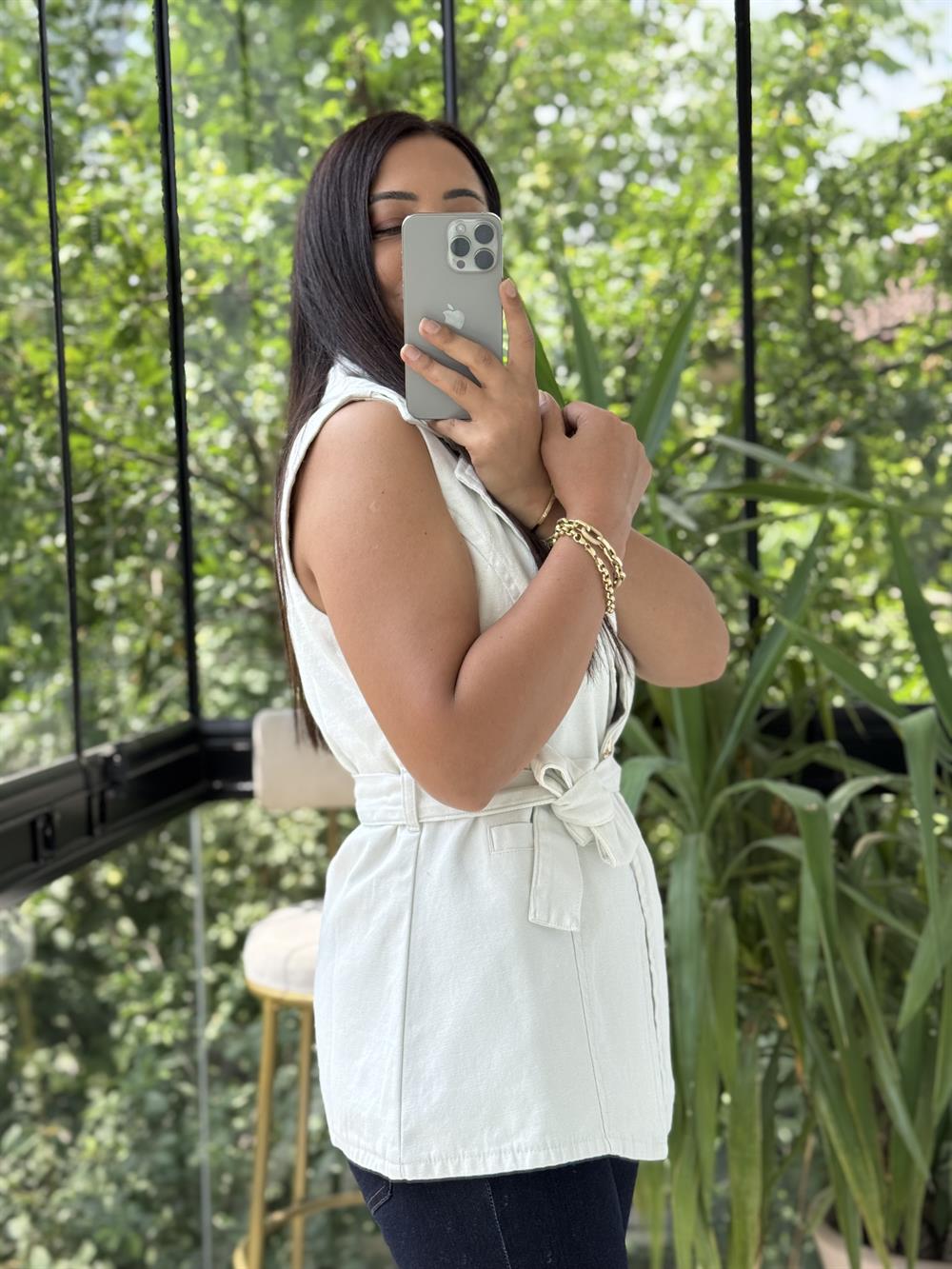 Güneş Düğmeli Gabardin Yelek Taş