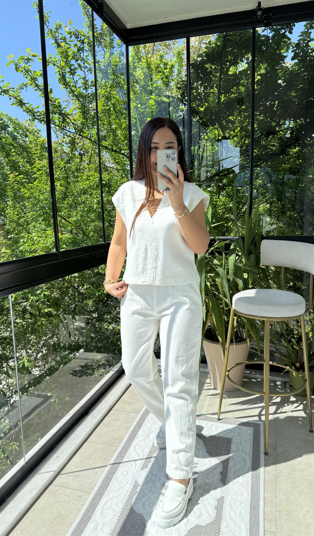 Havuç Keten Pantolon Ekru