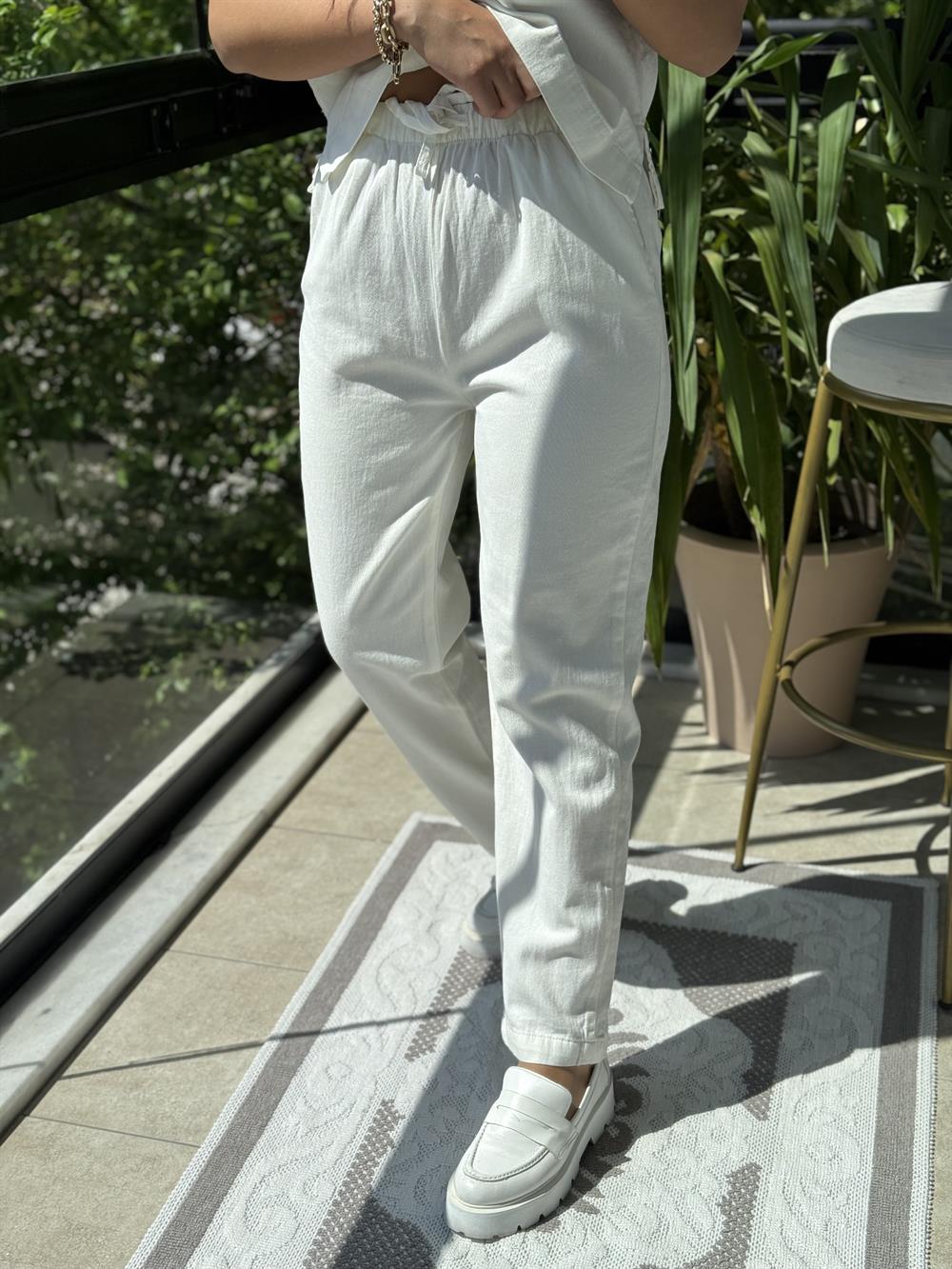 Havuç Keten Pantolon Ekru