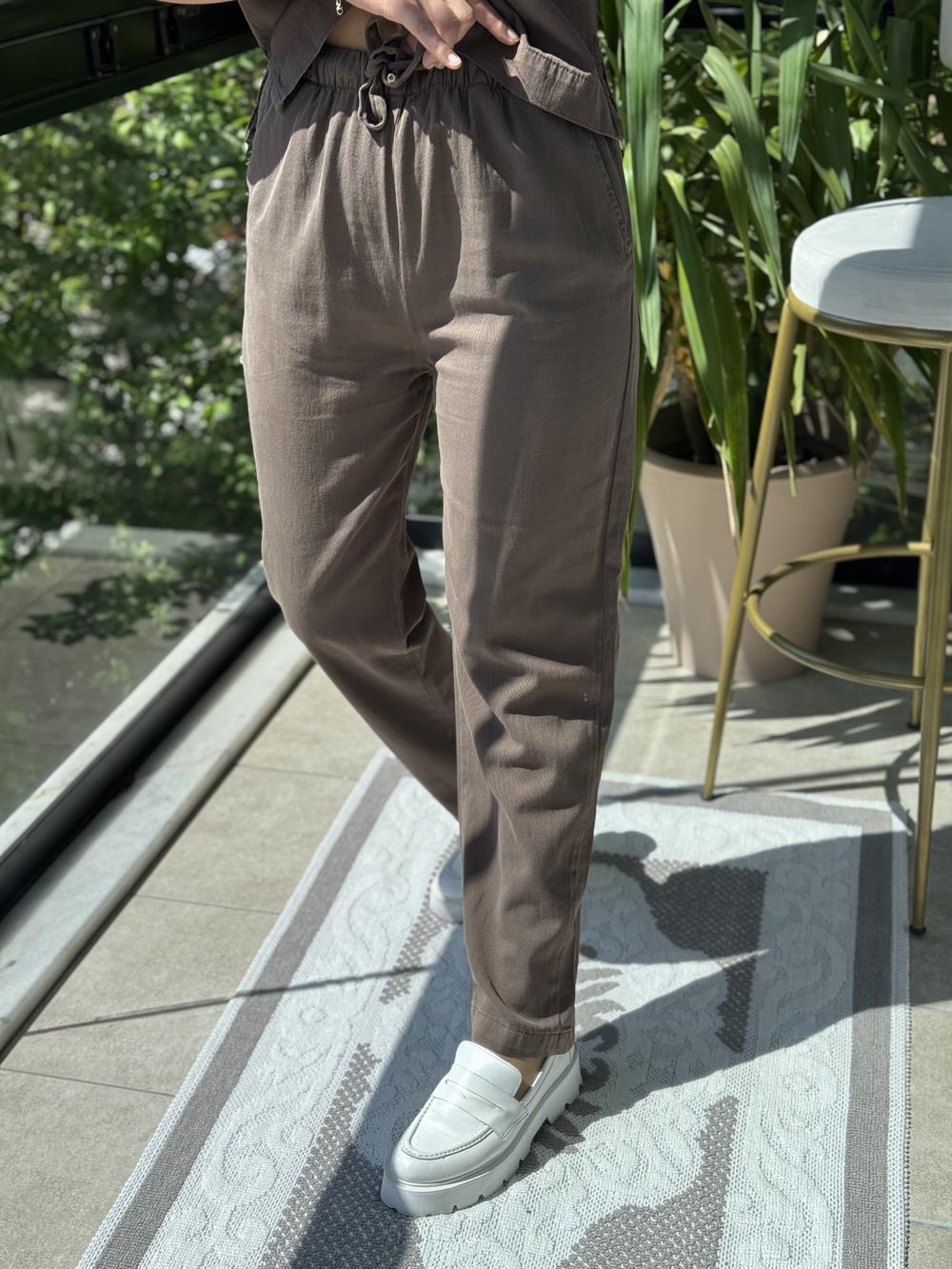 Havuç Keten Pantolon Kahve