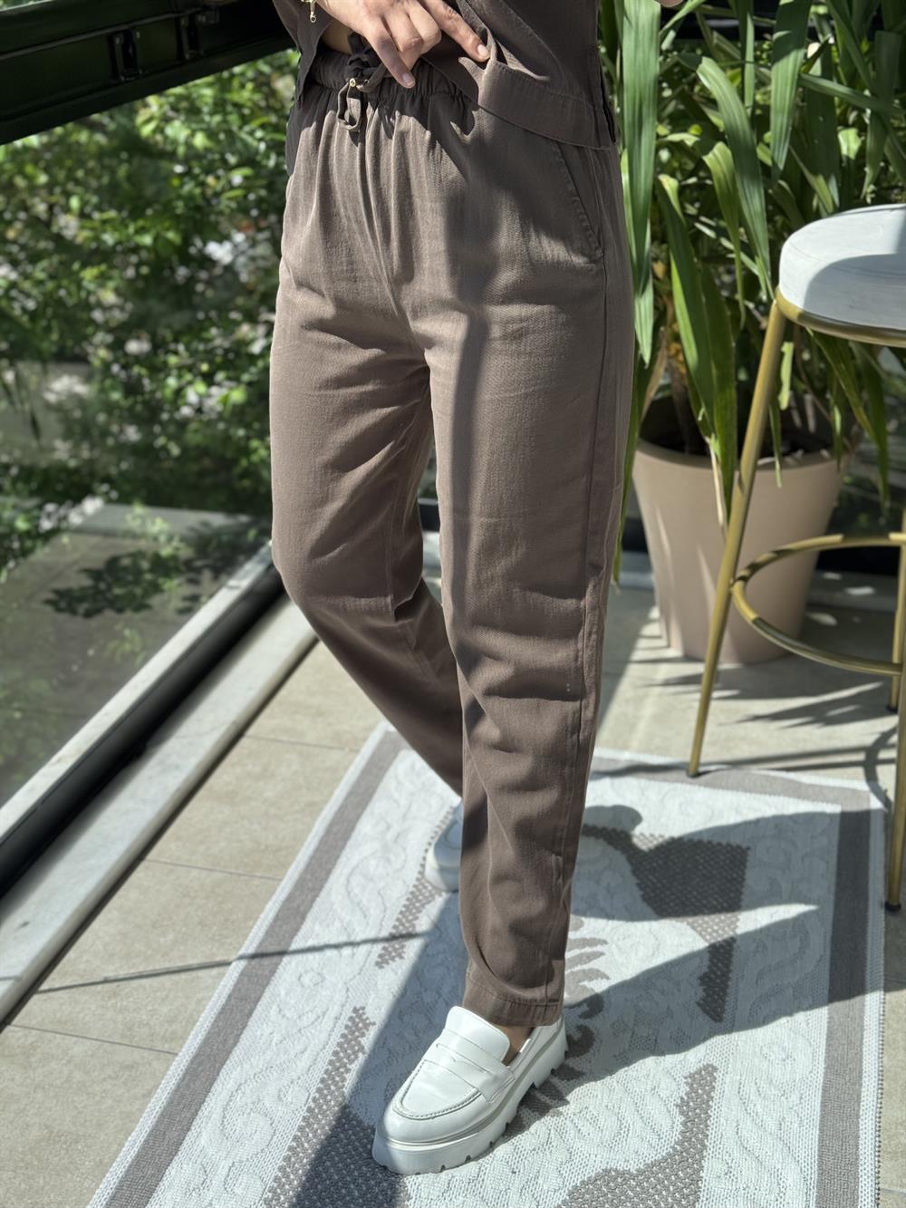 Havuç Keten Pantolon Kahve