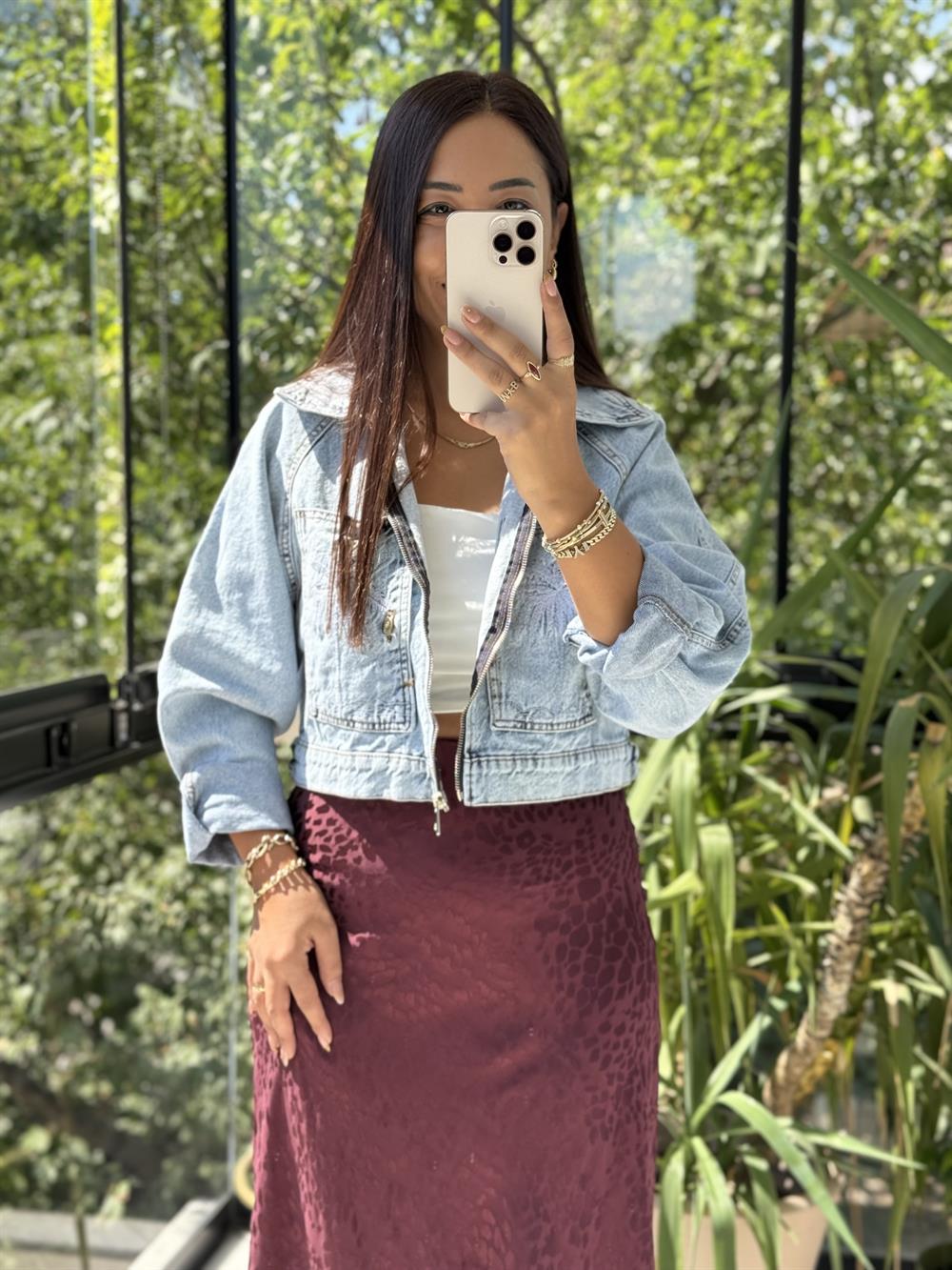 Hawai Nakışlı Ceket Mavi