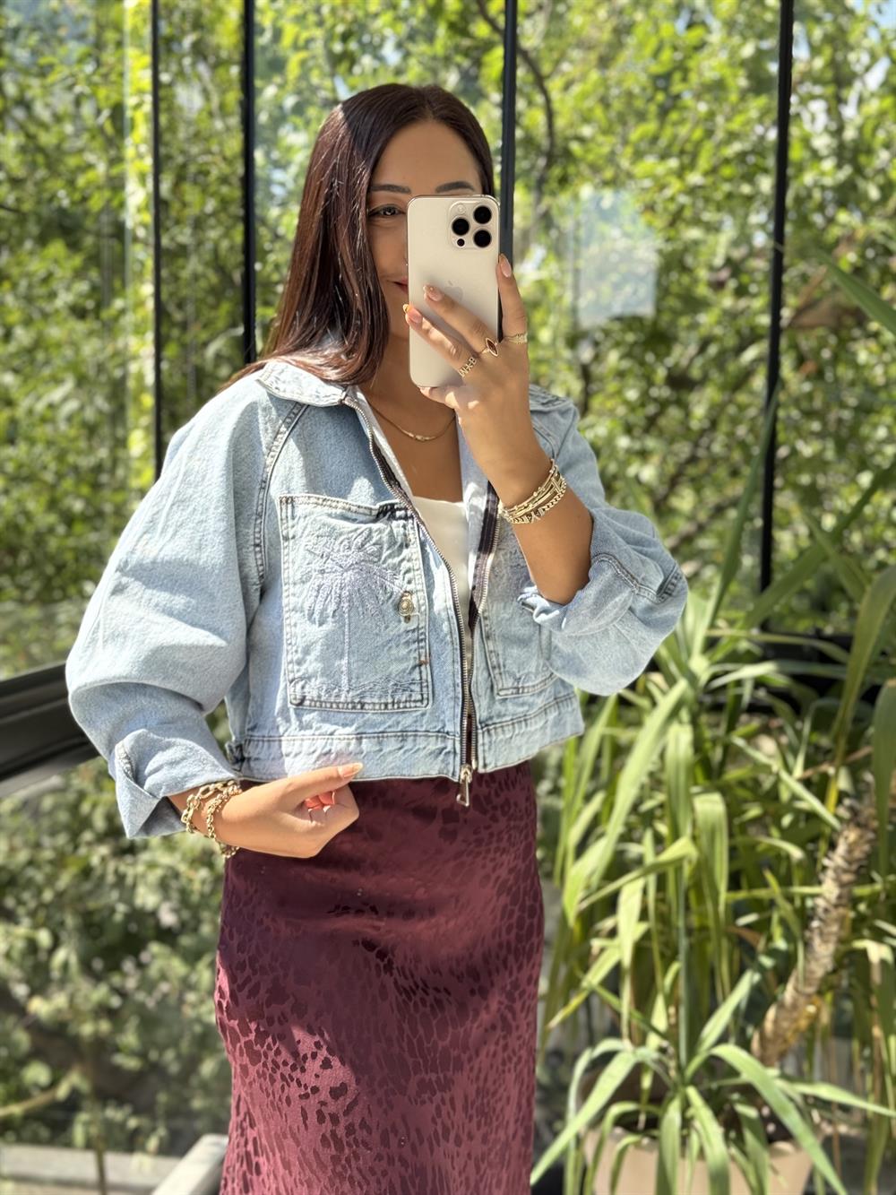 Hawai Nakışlı Ceket Mavi