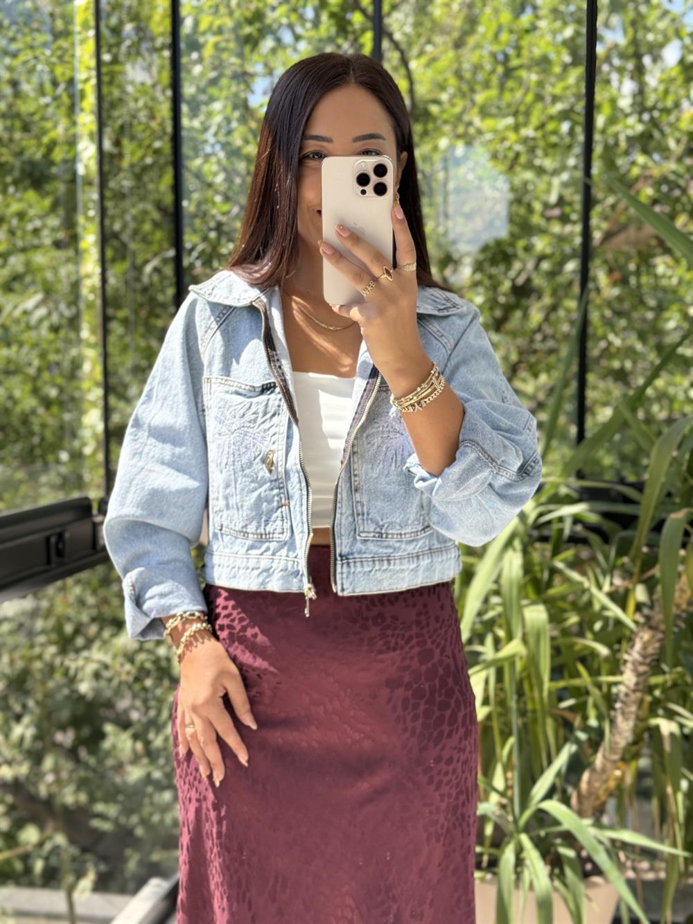 Hawai Nakışlı Ceket Mavi