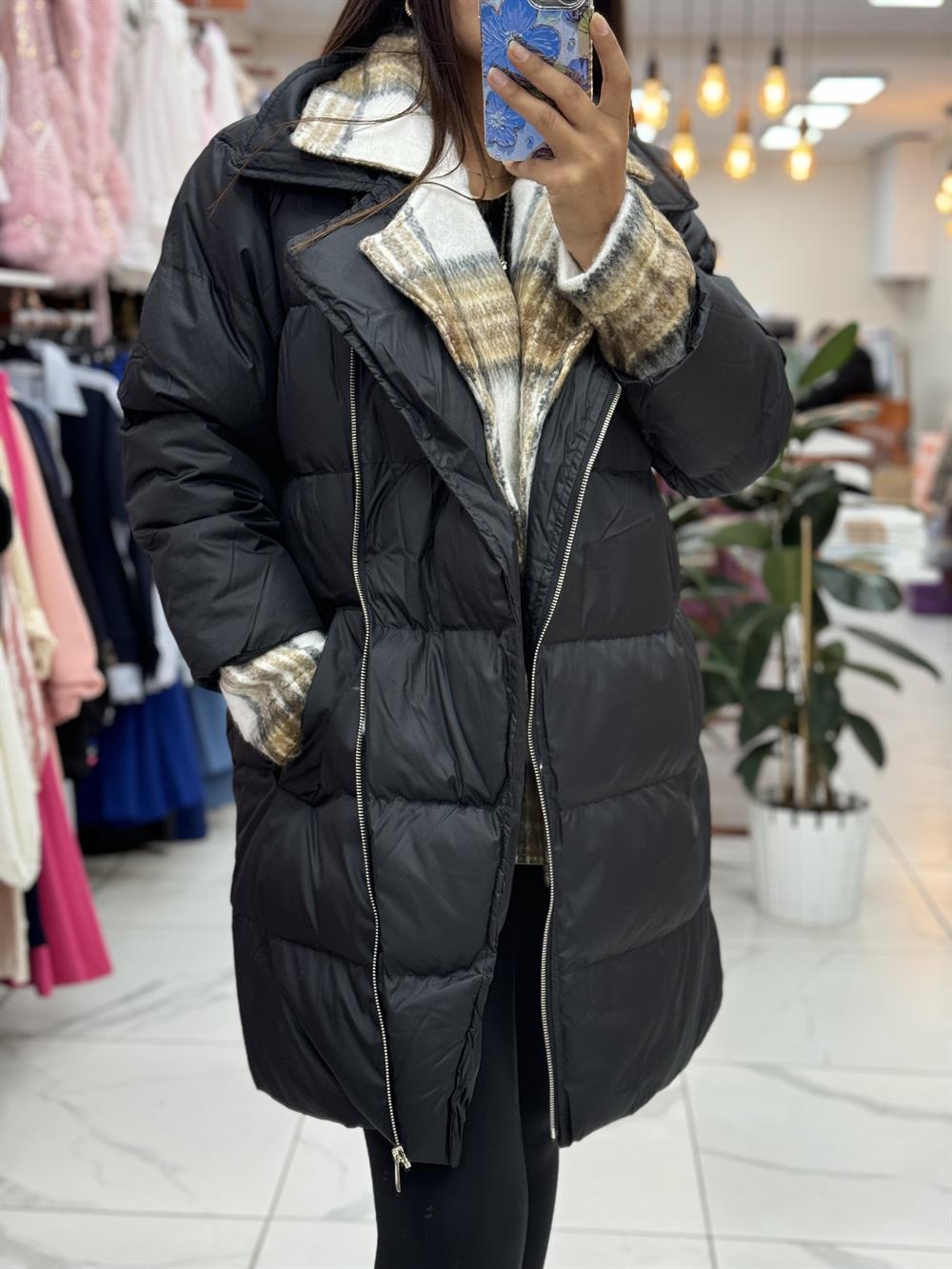 İçi Ekose Polar Mont Siyah