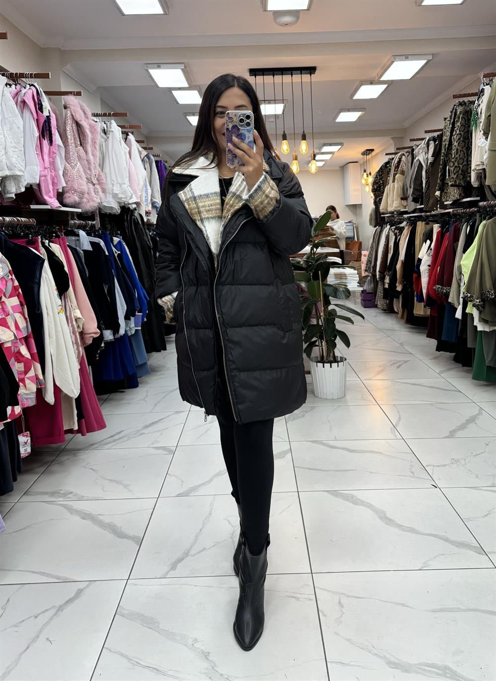 İçi Ekose Polar Mont Siyah