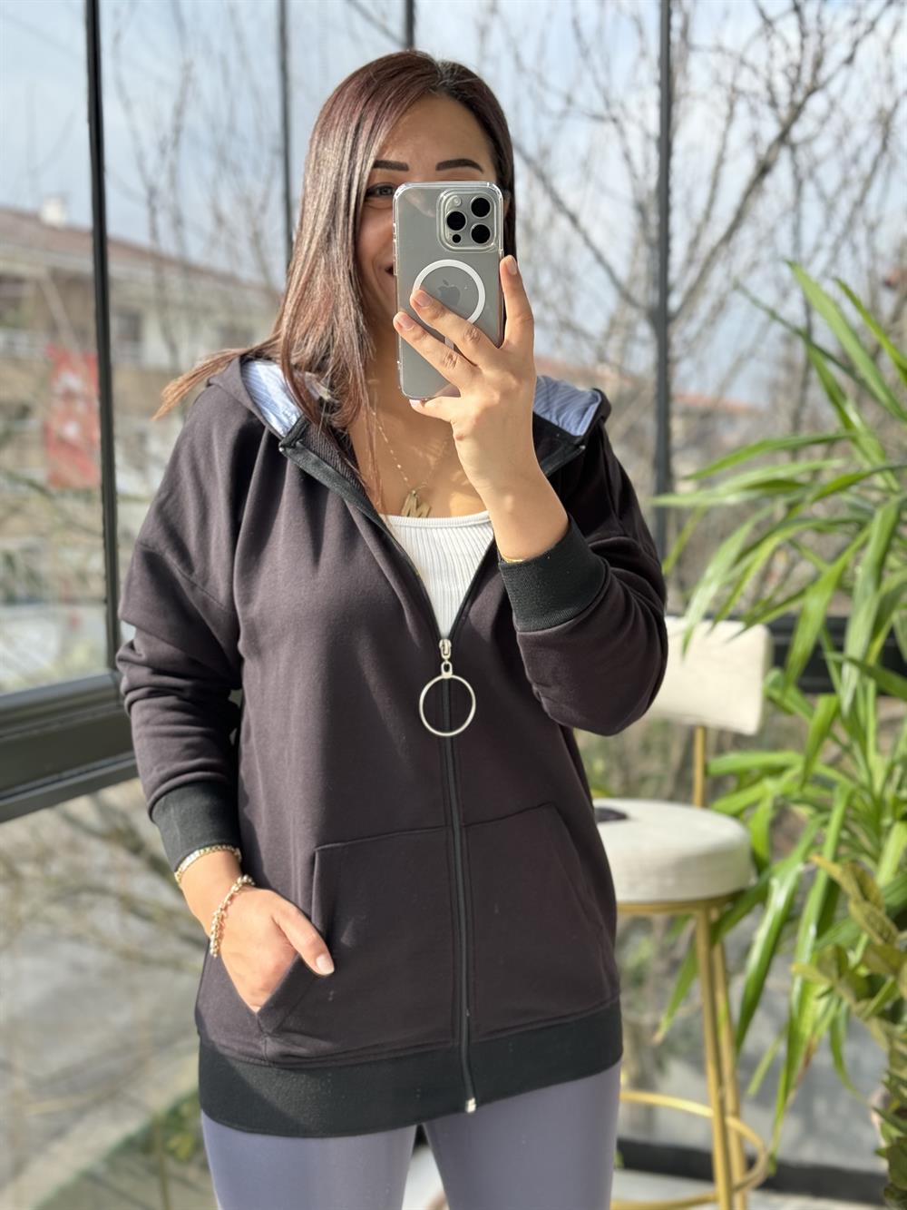 İçi Polarlı Hırka Siyah