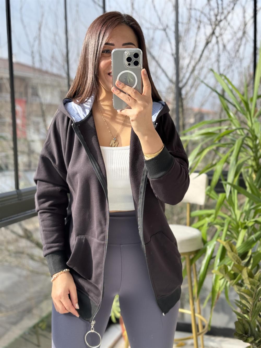 İçi Polarlı Hırka Siyah