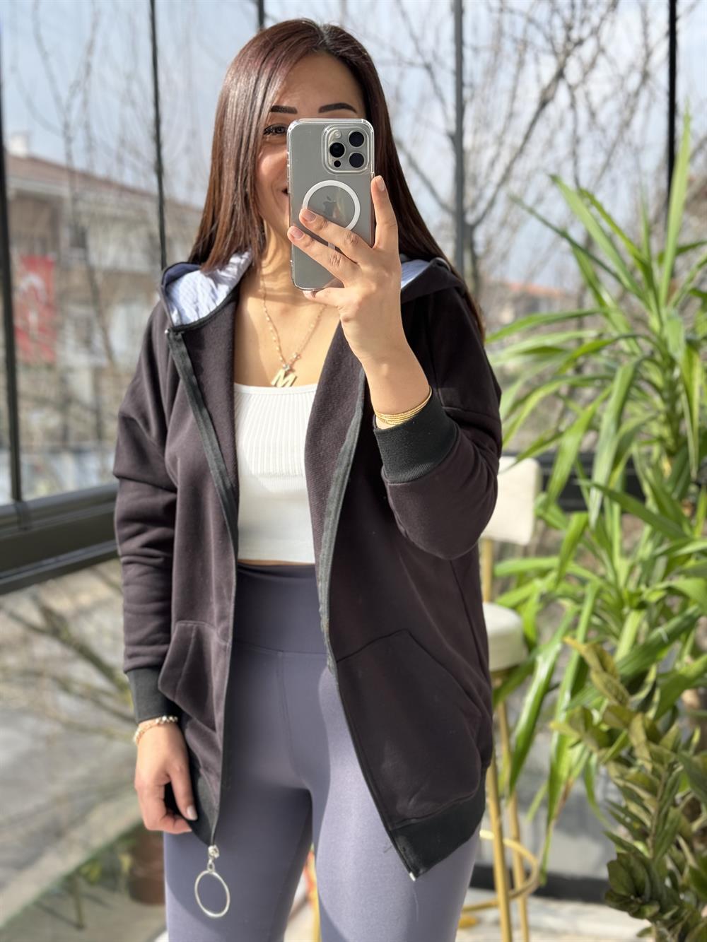 İçi Polarlı Hırka Siyah