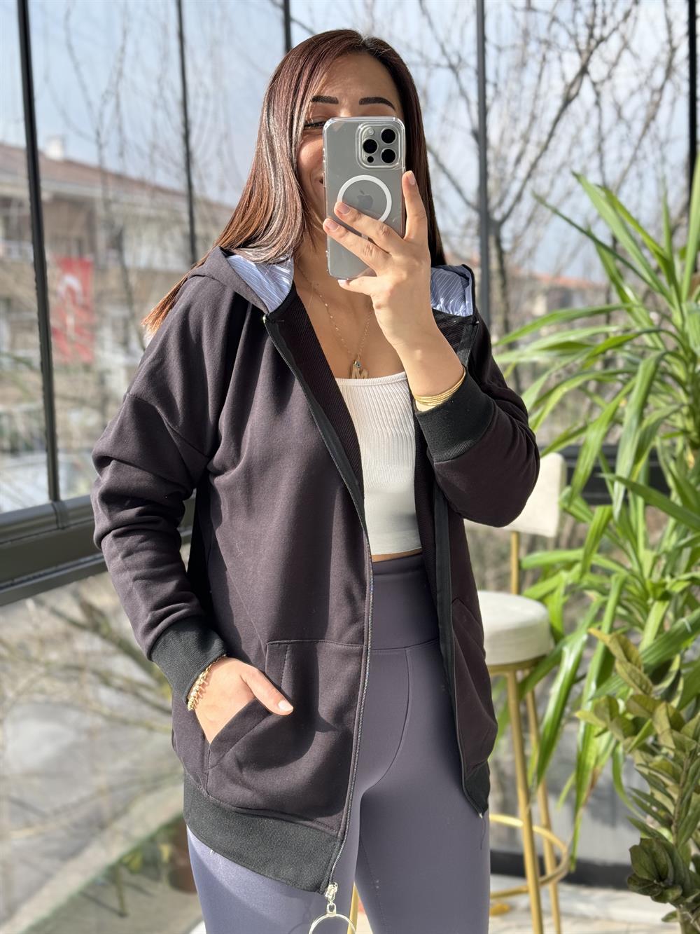 İçi Polarlı Hırka Siyah