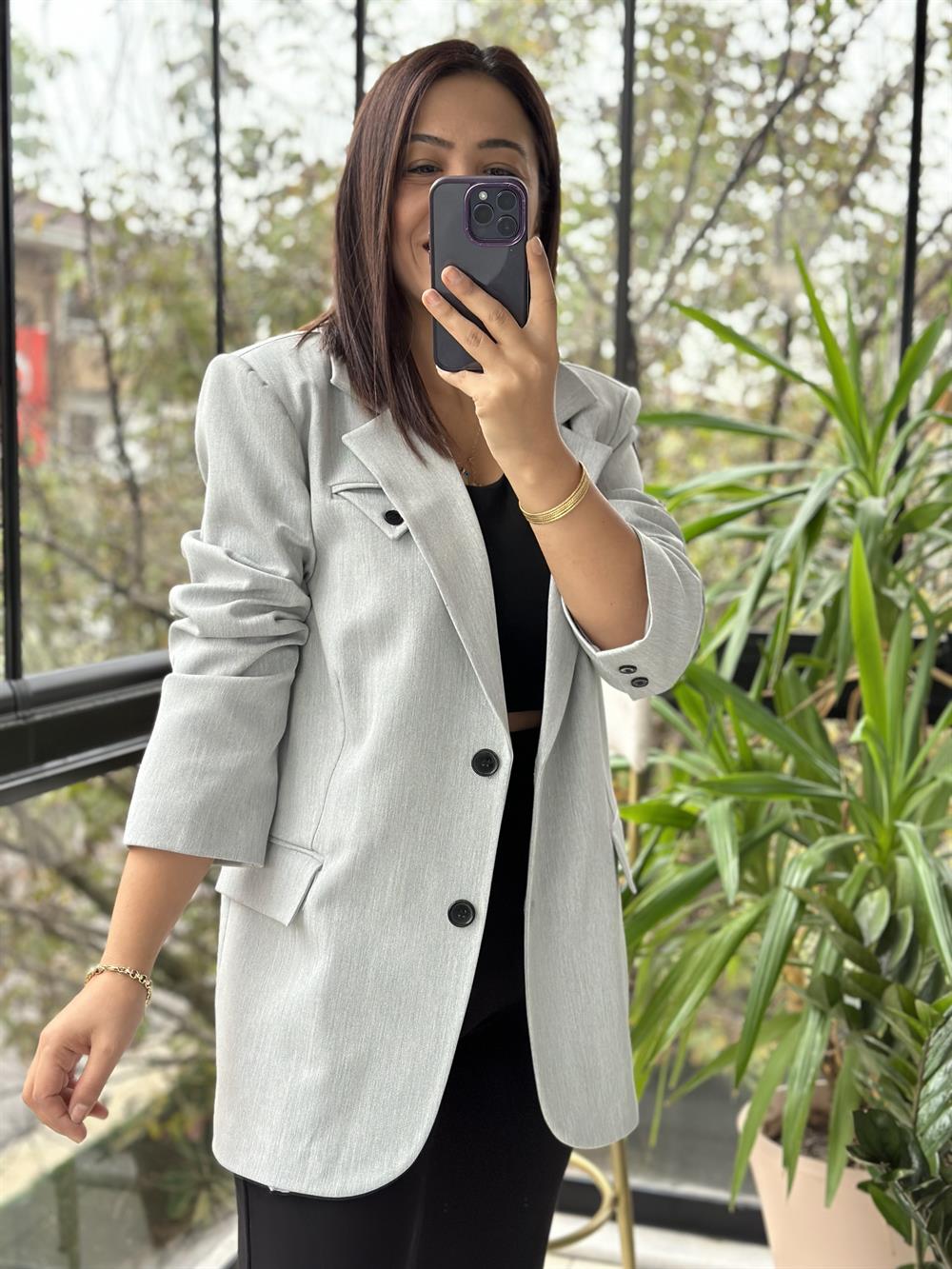 İki Düğme Lüx Kalite Blazer Ceket Gri