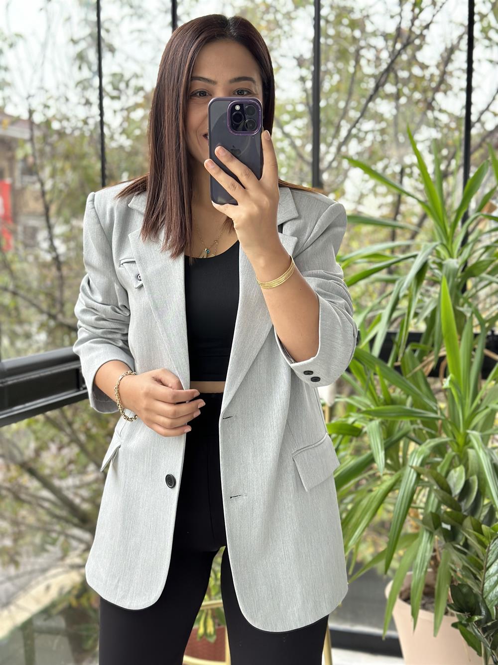 İki Düğme Lüx Kalite Blazer Ceket Gri