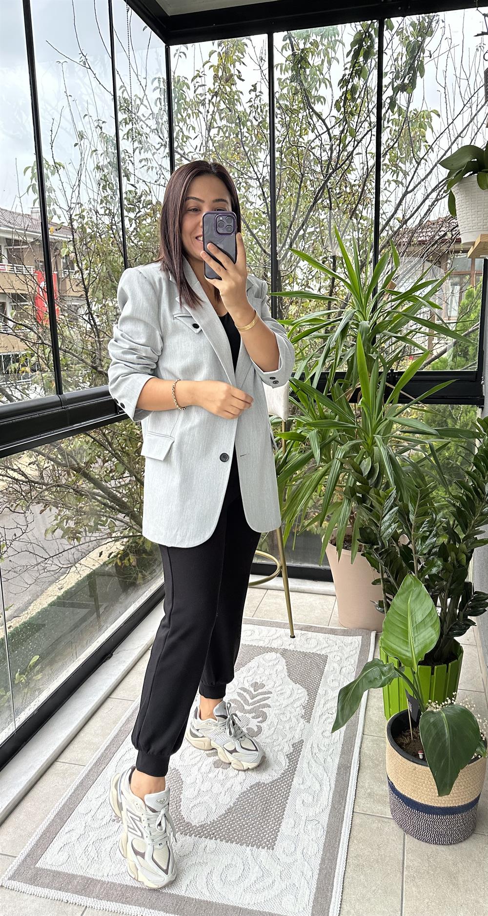 İki Düğme Lüx Kalite Blazer Ceket Gri