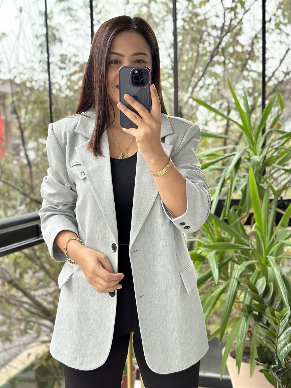 İki Düğme Lüx Kalite Blazer Ceket Gri