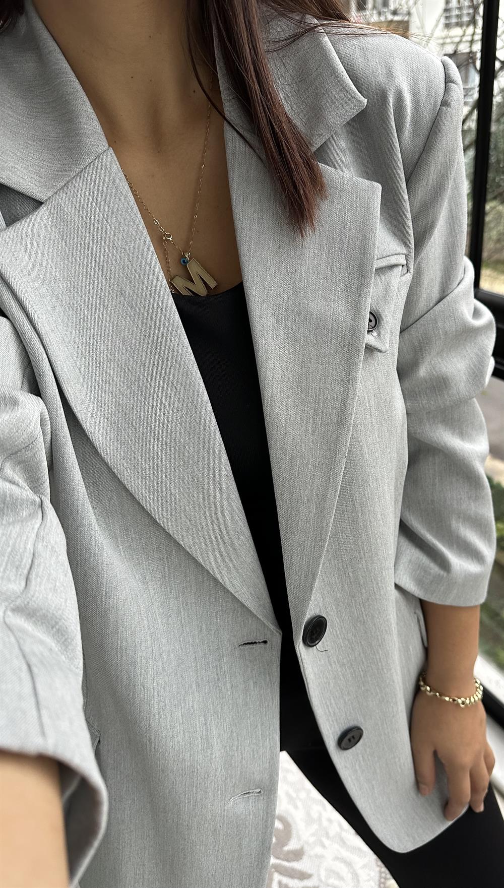 İki Düğme Lüx Kalite Blazer Ceket Gri